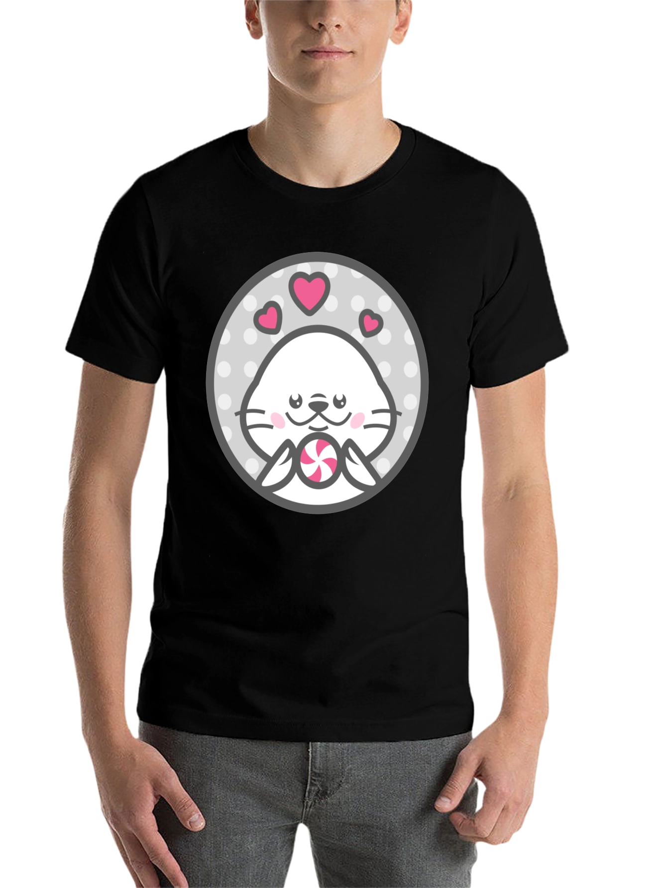 Black Kawaii Seal Lollipop Graphic Tee - Cute & Stylish Shirt view 7