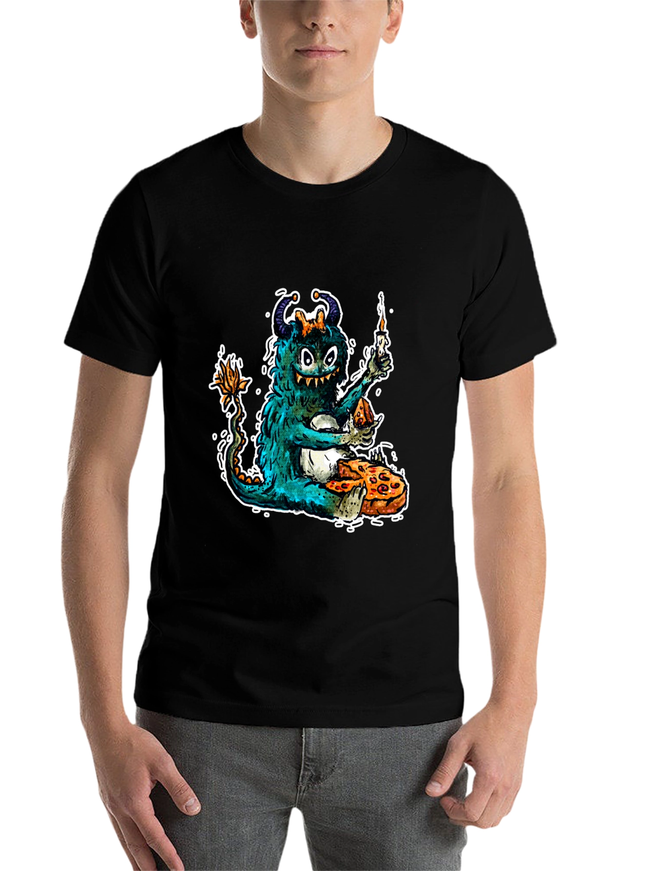 Black Monster Pizza Party Graphic T-Shirt view 7
