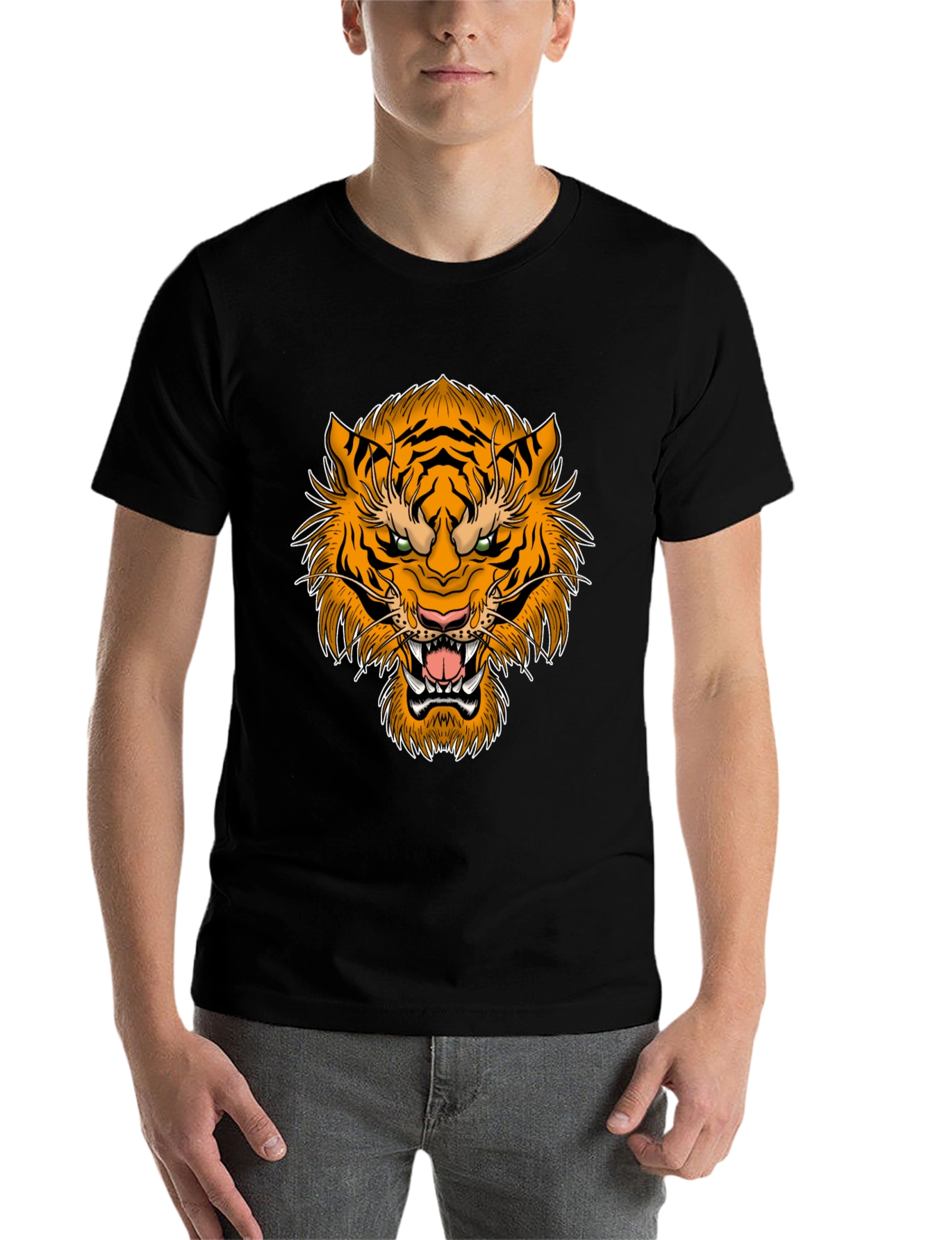 Black Bold Tiger Graphic Print Black T-Shirt view 7