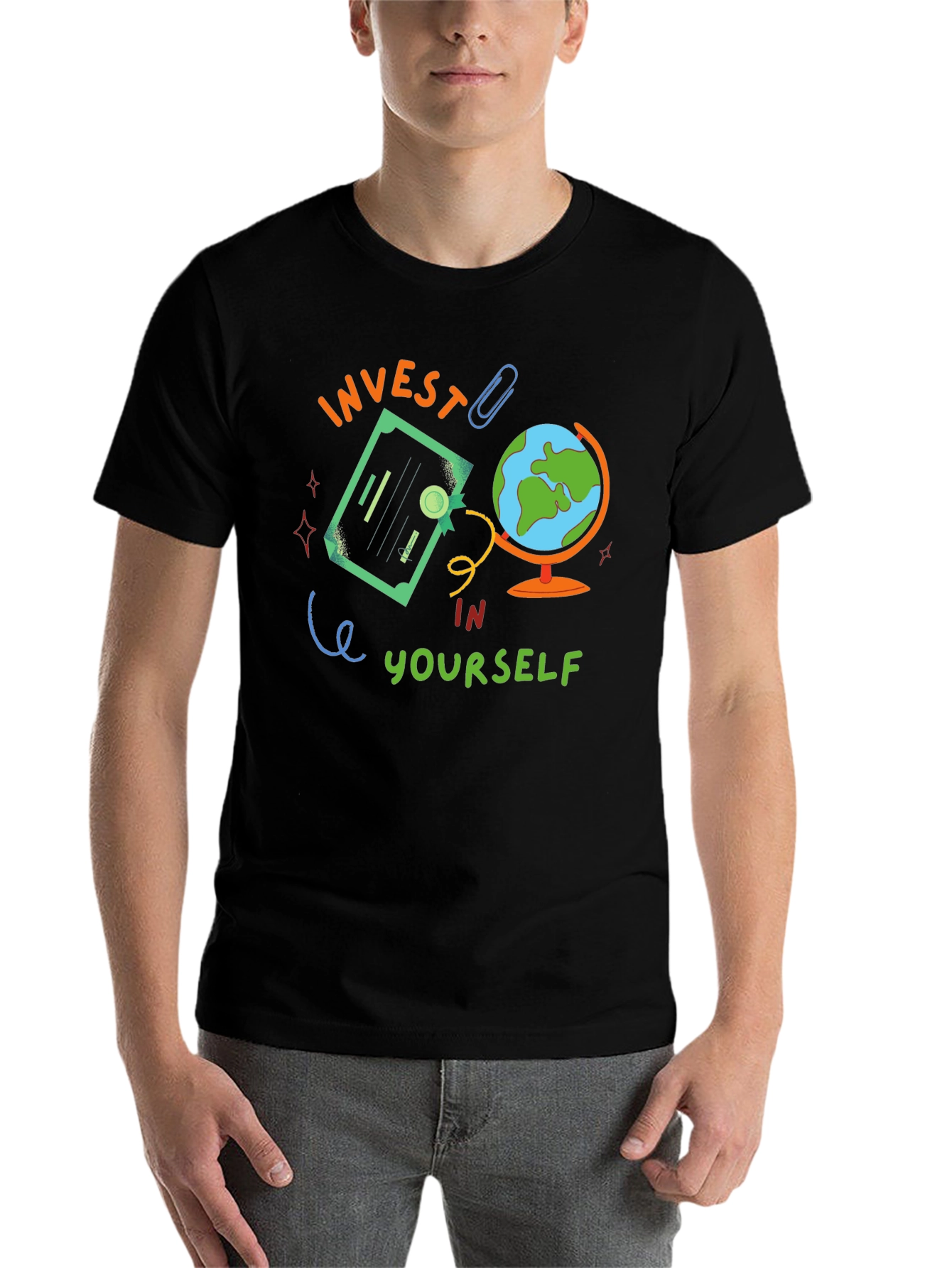 Black Invest In Yourself Graphic Tee - Motivational Black T-Shirt view 7