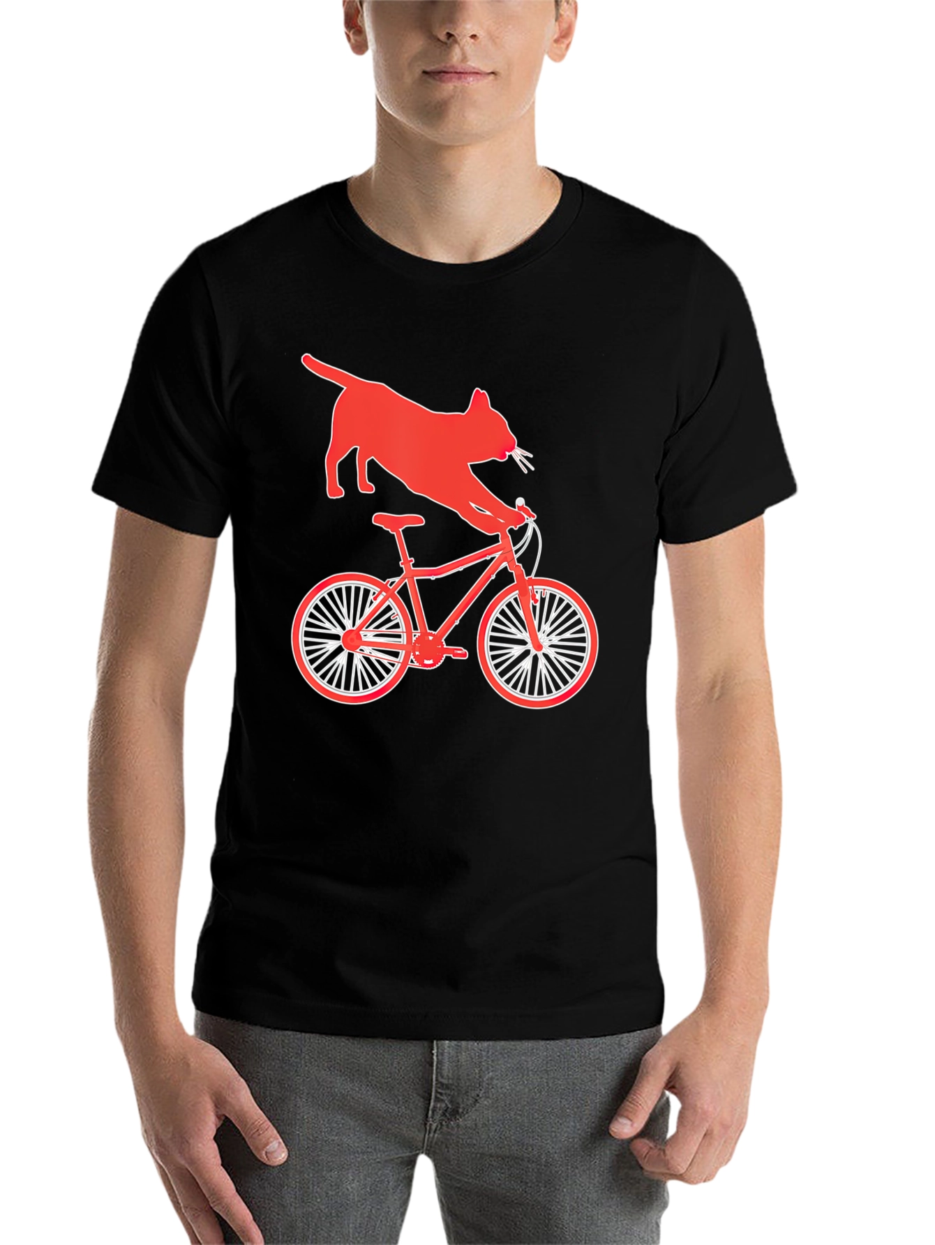 Black Cat Riding Bike Graphic T-Shirt view 7
