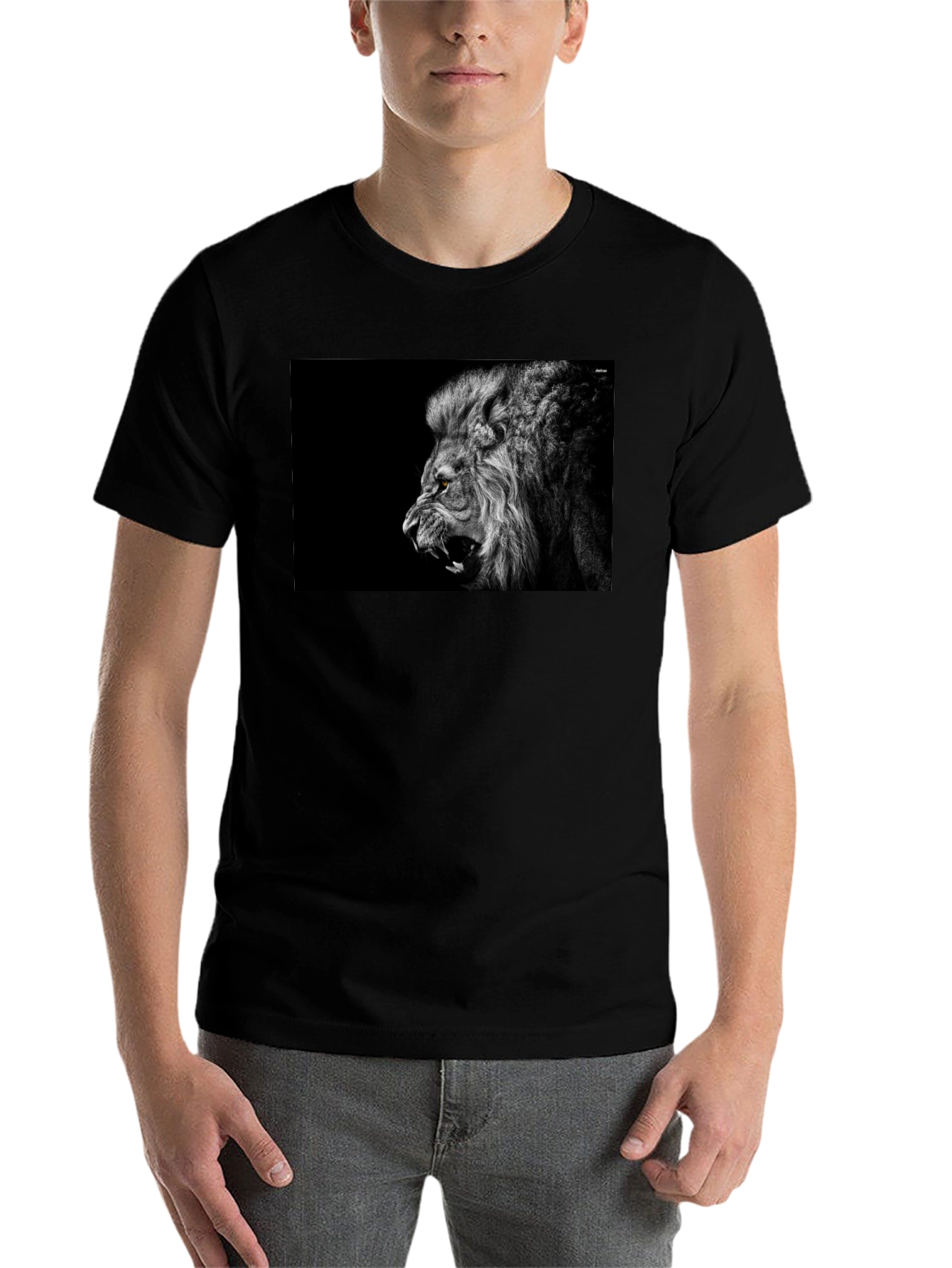 Black Roaring Lion Graphic Black T-Shirt view 7