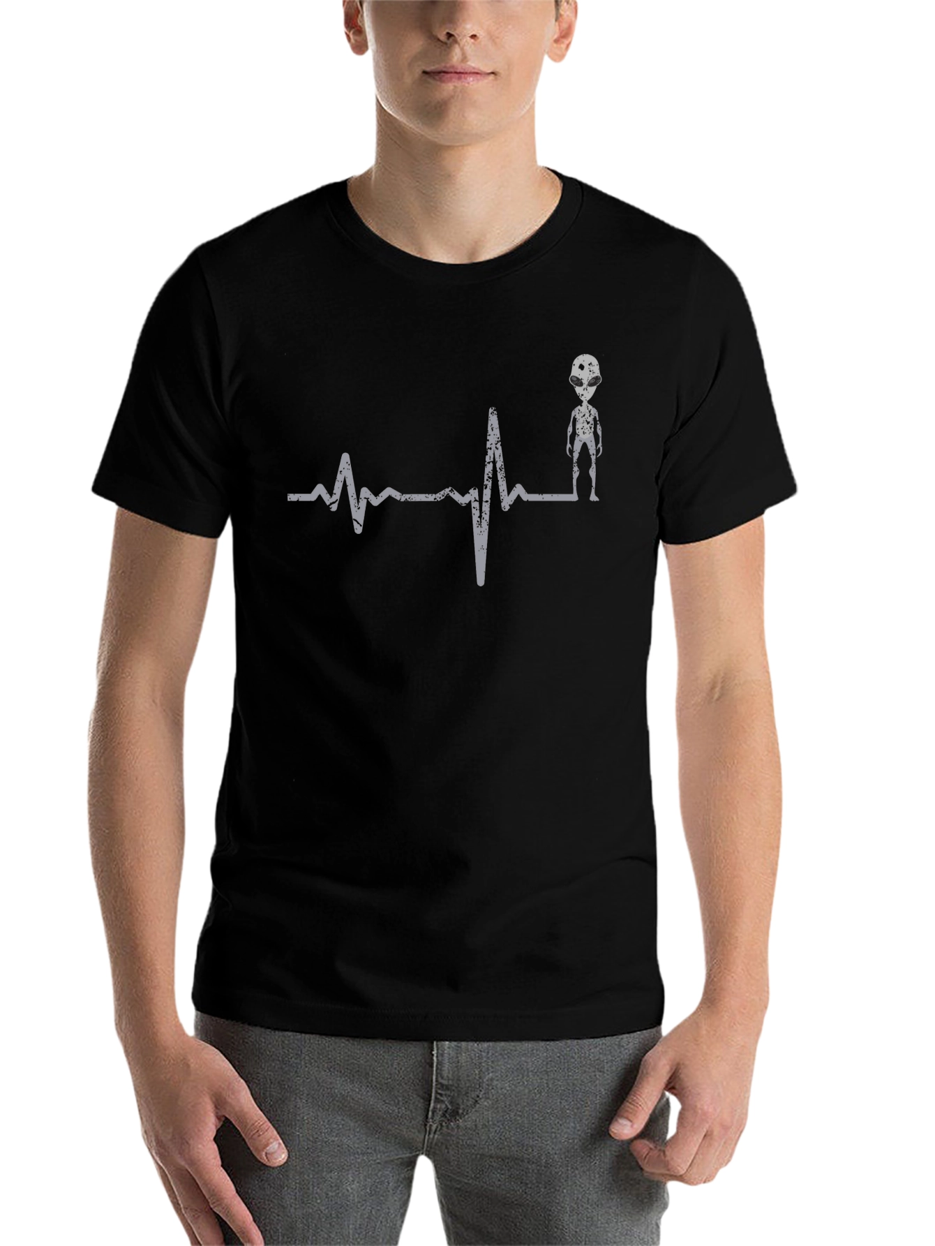 Black Alien Heartbeat T-Shirt - Men's Graphic Tee view 7