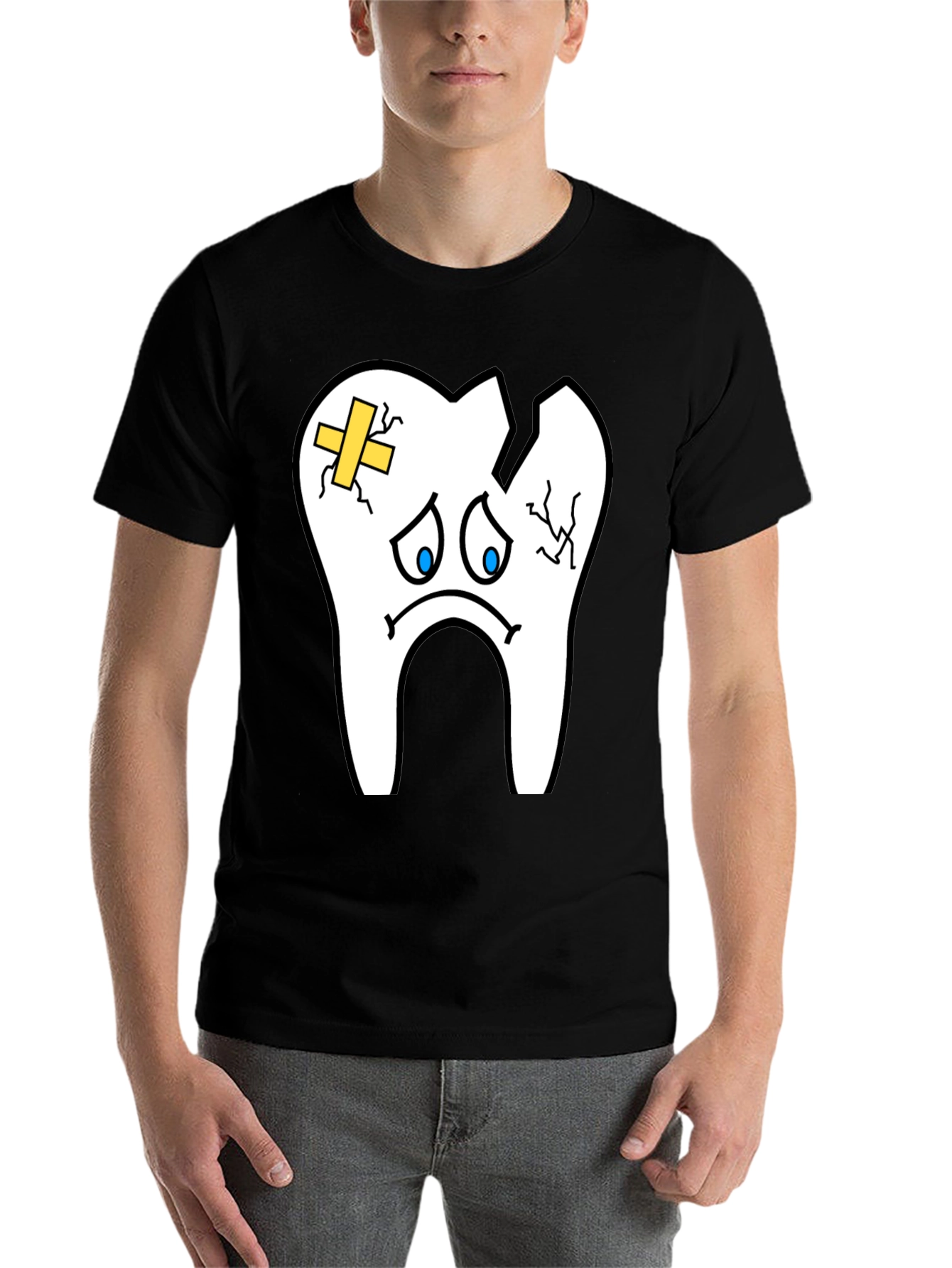 Black Sad Broken Tooth Graphic Tee - Dental Humor T-Shirt view 7