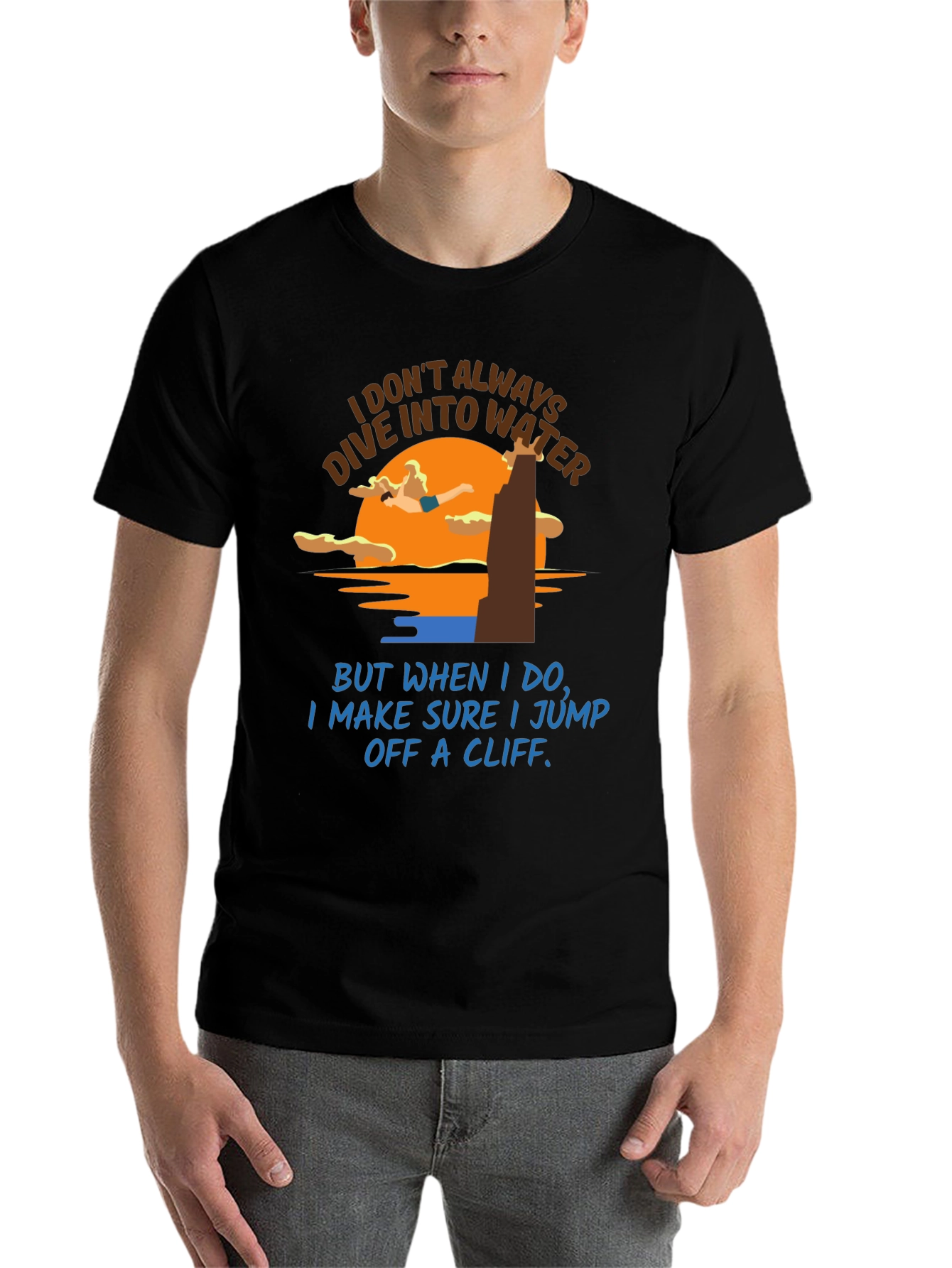 Black Cliff Diver T-Shirt: Humorous Water Sports Tee view 7