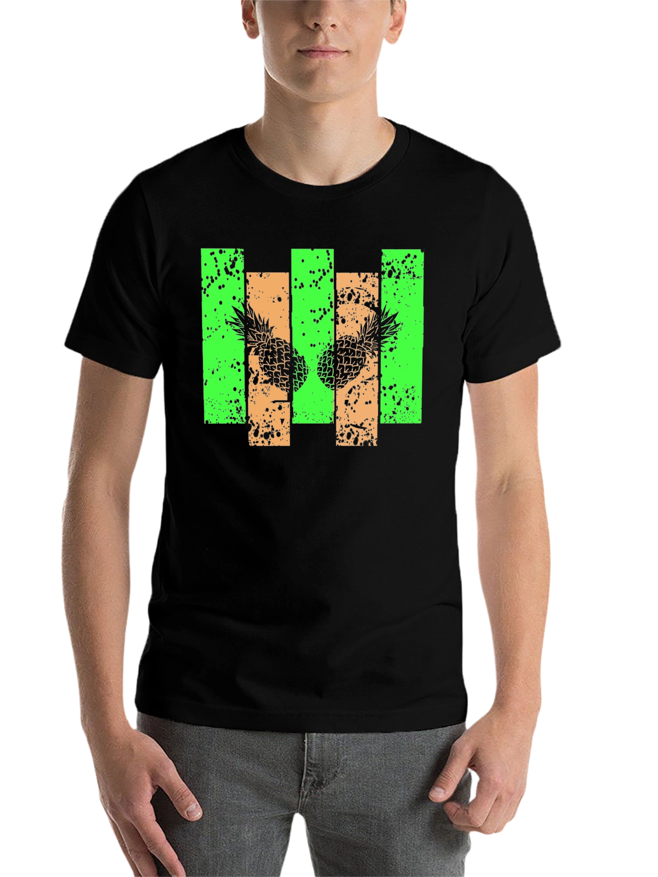 Black Pineapple Graphic Print Black T-Shirt view 7