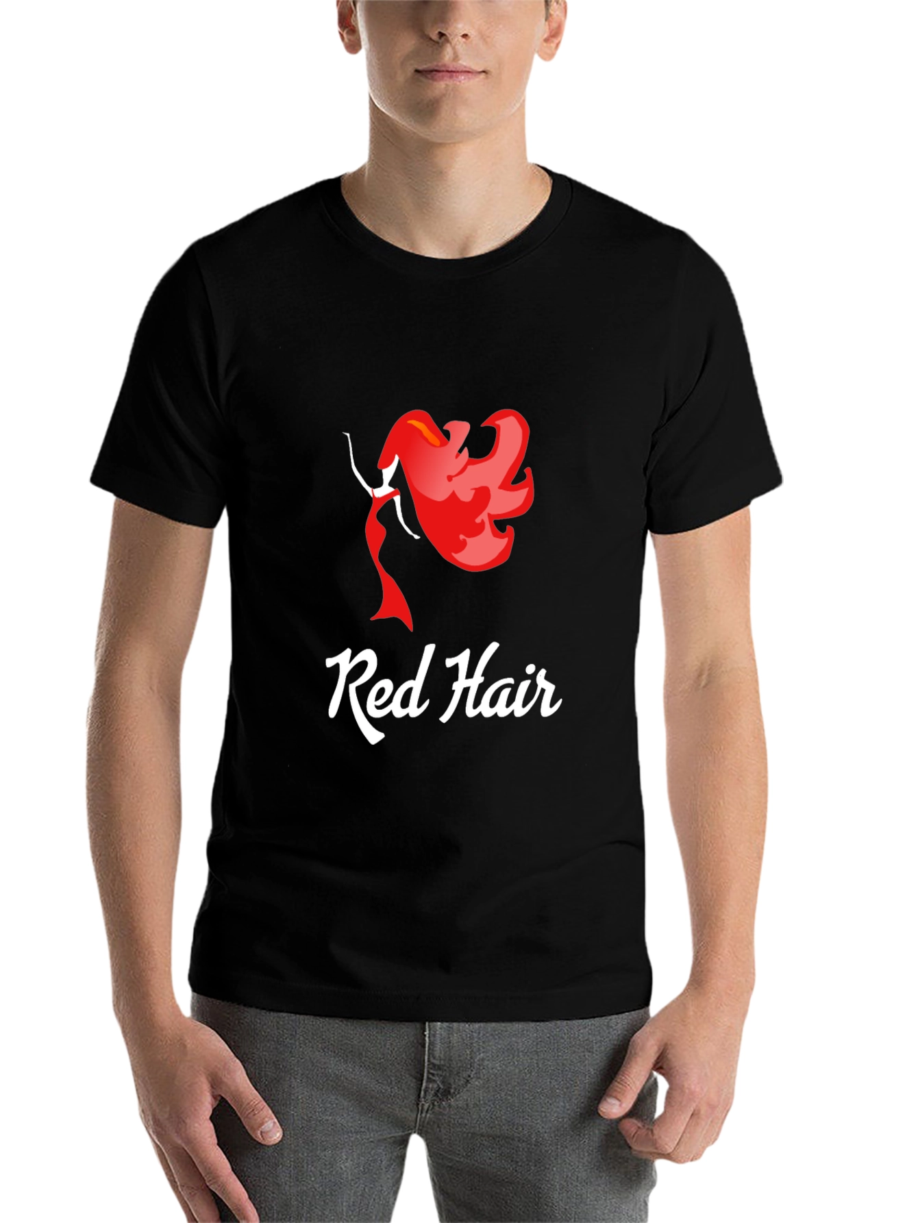 Black Red Hair Graphic T-Shirt - Unique Fashion Tee view 7
