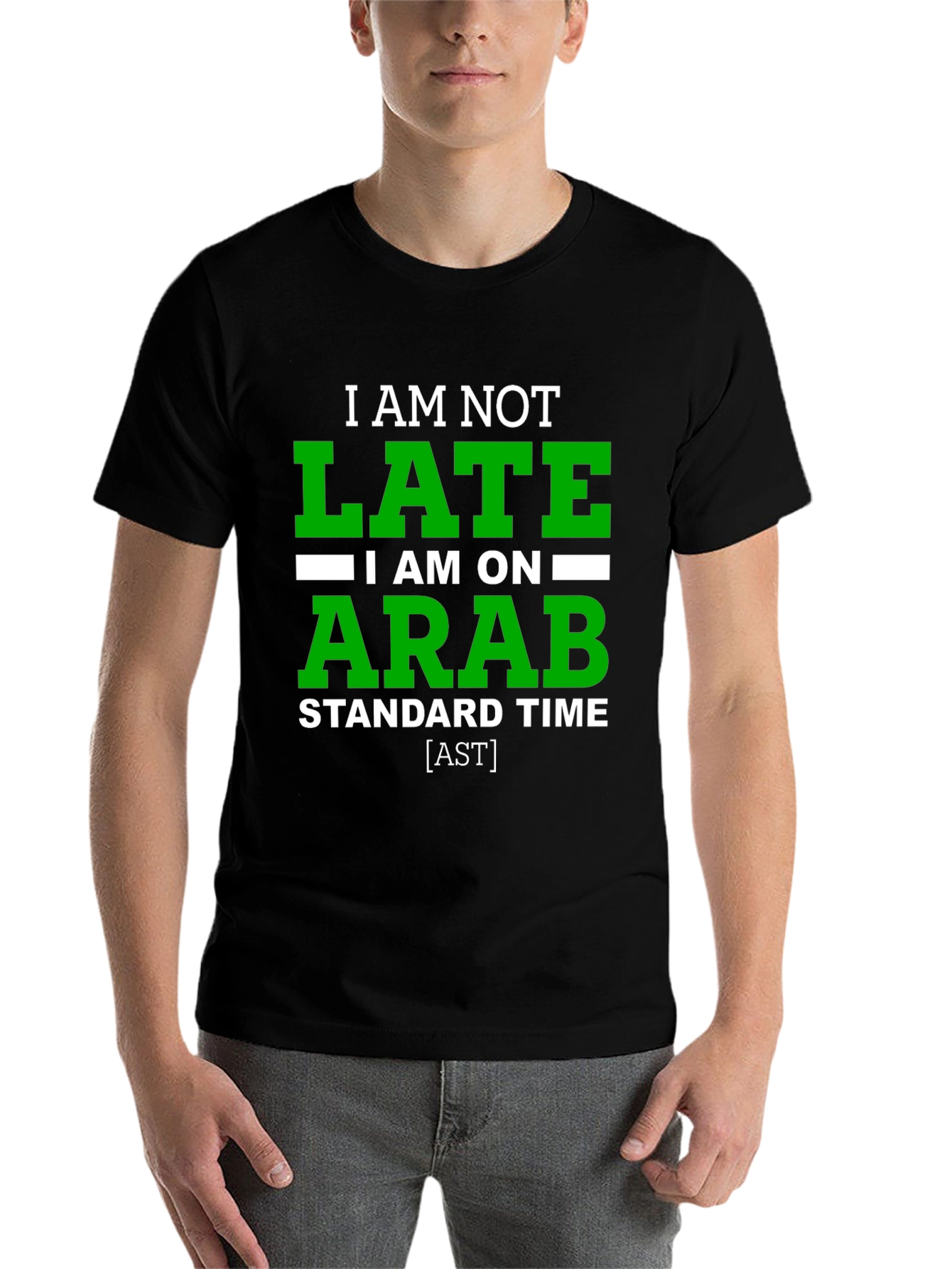 Black Funny "Arab Standard Time" Graphic Tee - Black view 7