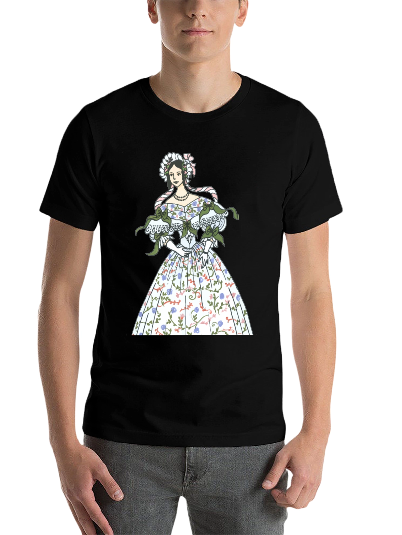 Black Elegant Floral Dress Graphic Tee - Black view 7