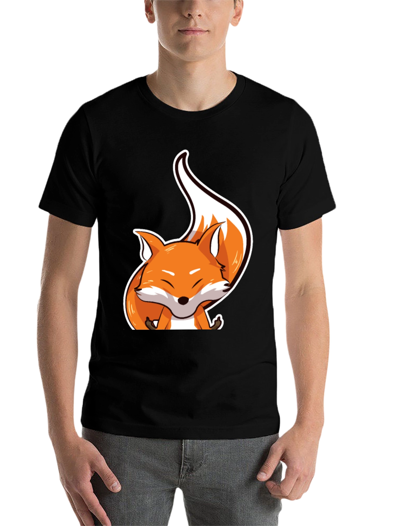 Black Cute Fox Graphic Tee - Unisex Black T-Shirt view 7