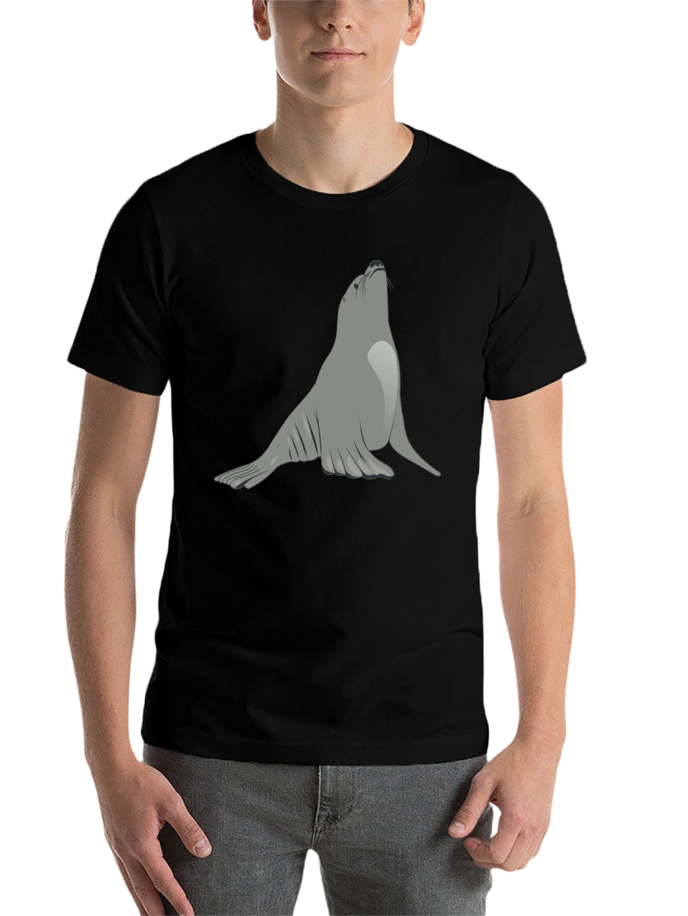 Black Seal Graphic Black T-Shirt - Unique Animal Tee view 7