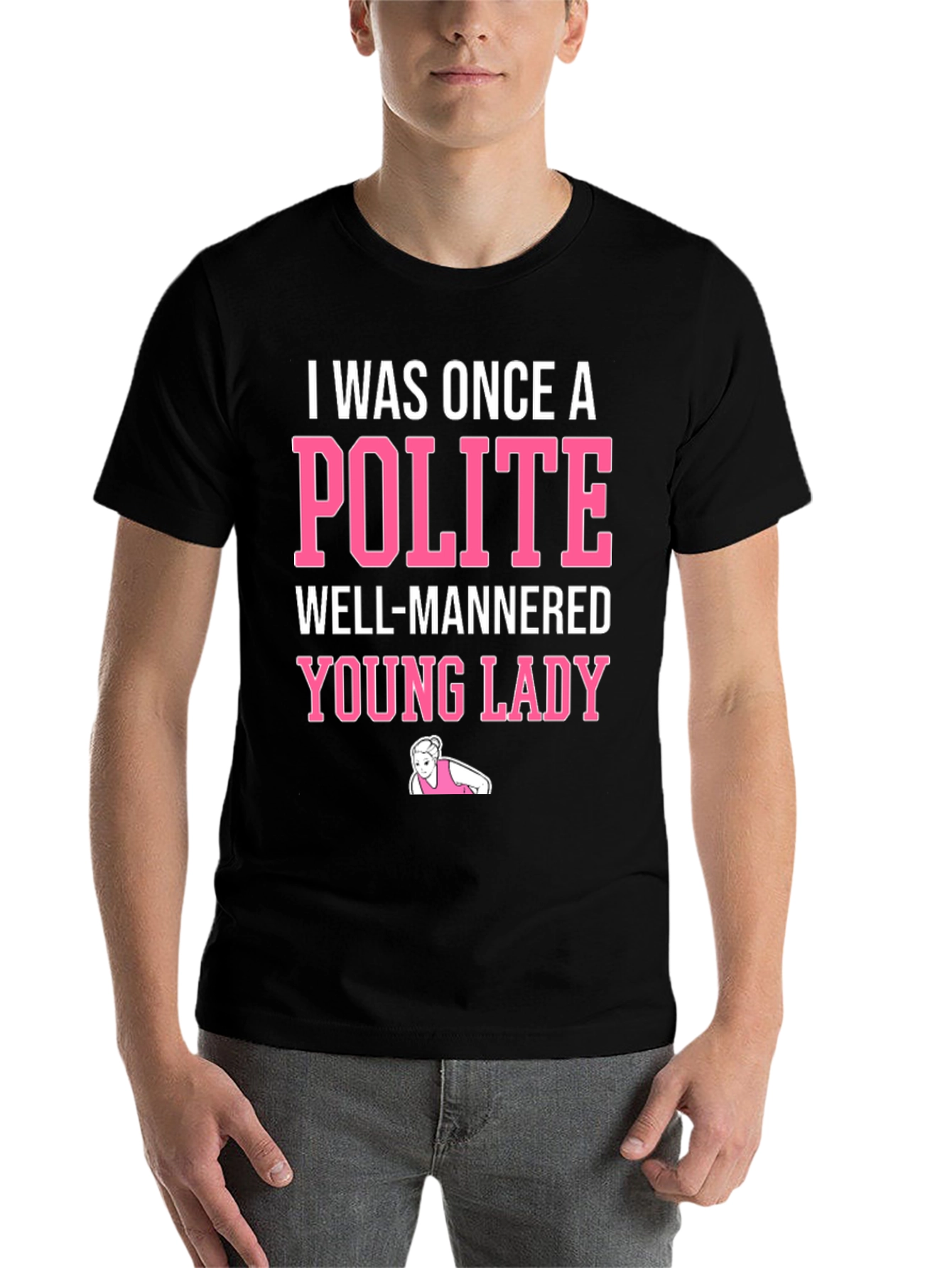 Black Funny "Polite Young Lady" Graphic Tee view 7