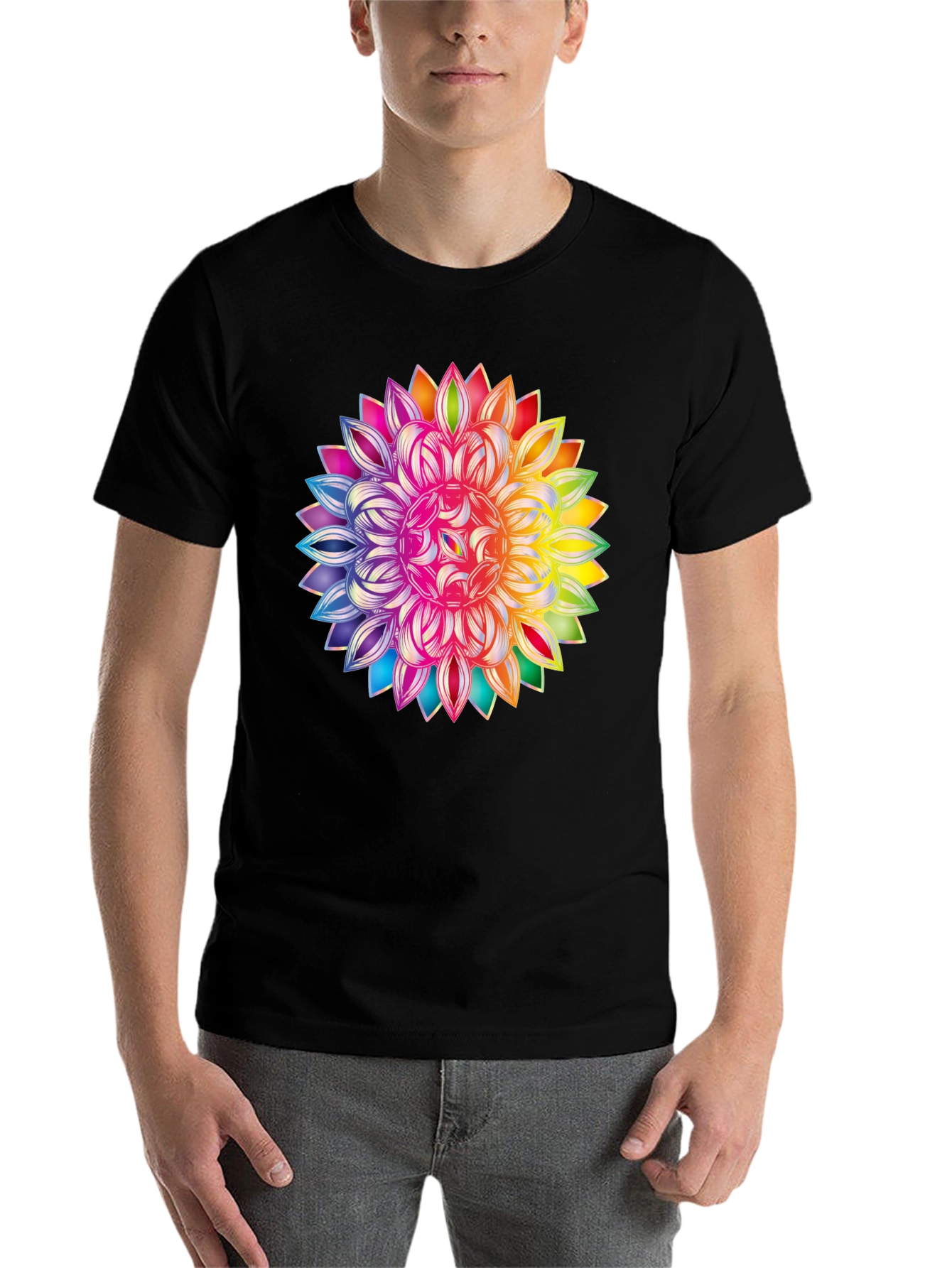 Black Rainbow Mandala Graphic Black T-Shirt view 7