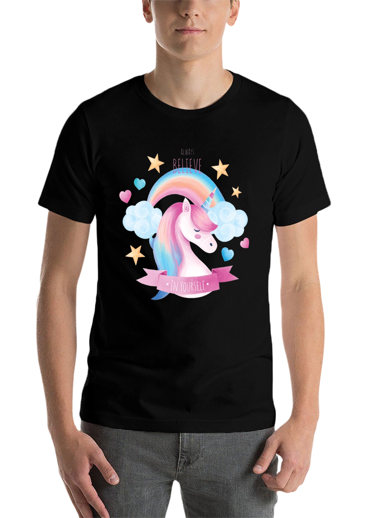 Black Believe In Yourself Unicorn T-Shirt - Black Cotton view 7