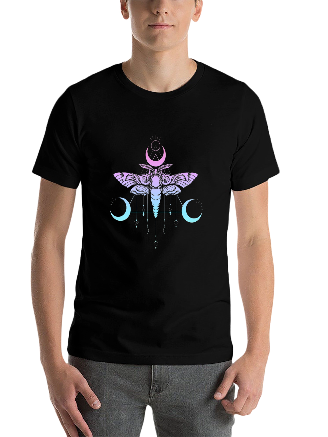 Black Moth and Moon Graphic T-Shirt - Black view 7