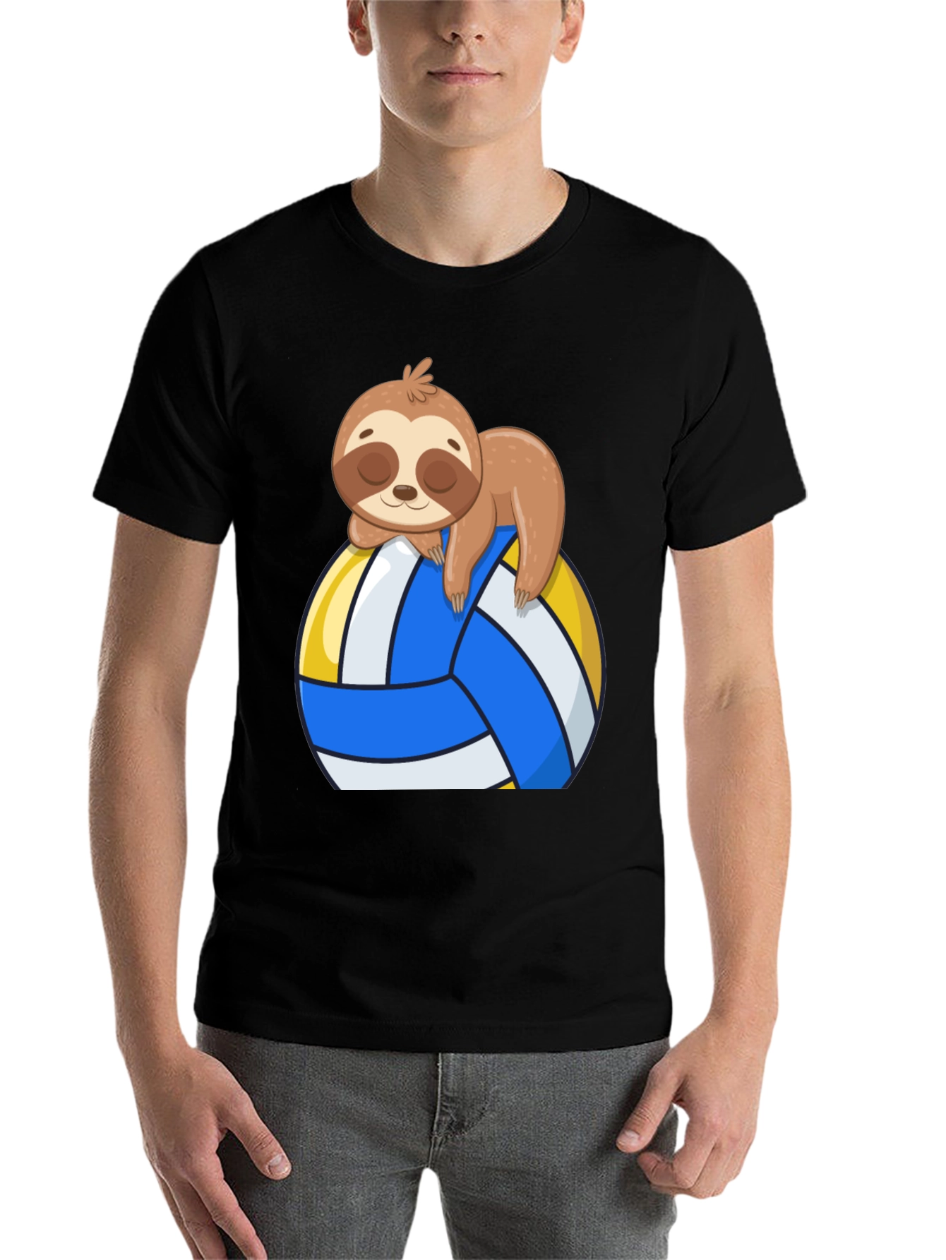 Black Sloth Volleyball T-Shirt - Cute Cartoon Sloth Design view 7