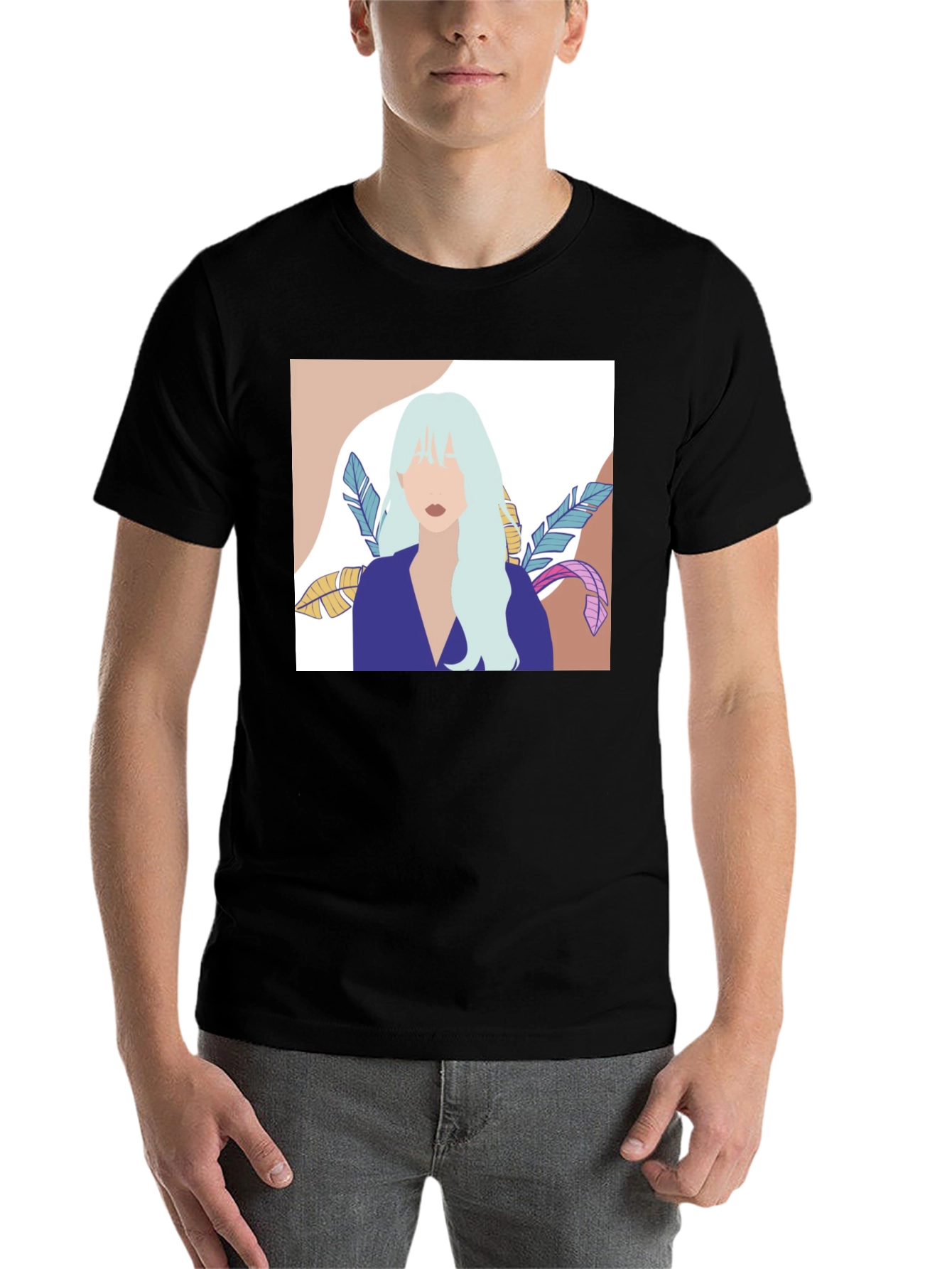 Black Abstract Woman Portrait Graphic T-Shirt - Black view 7