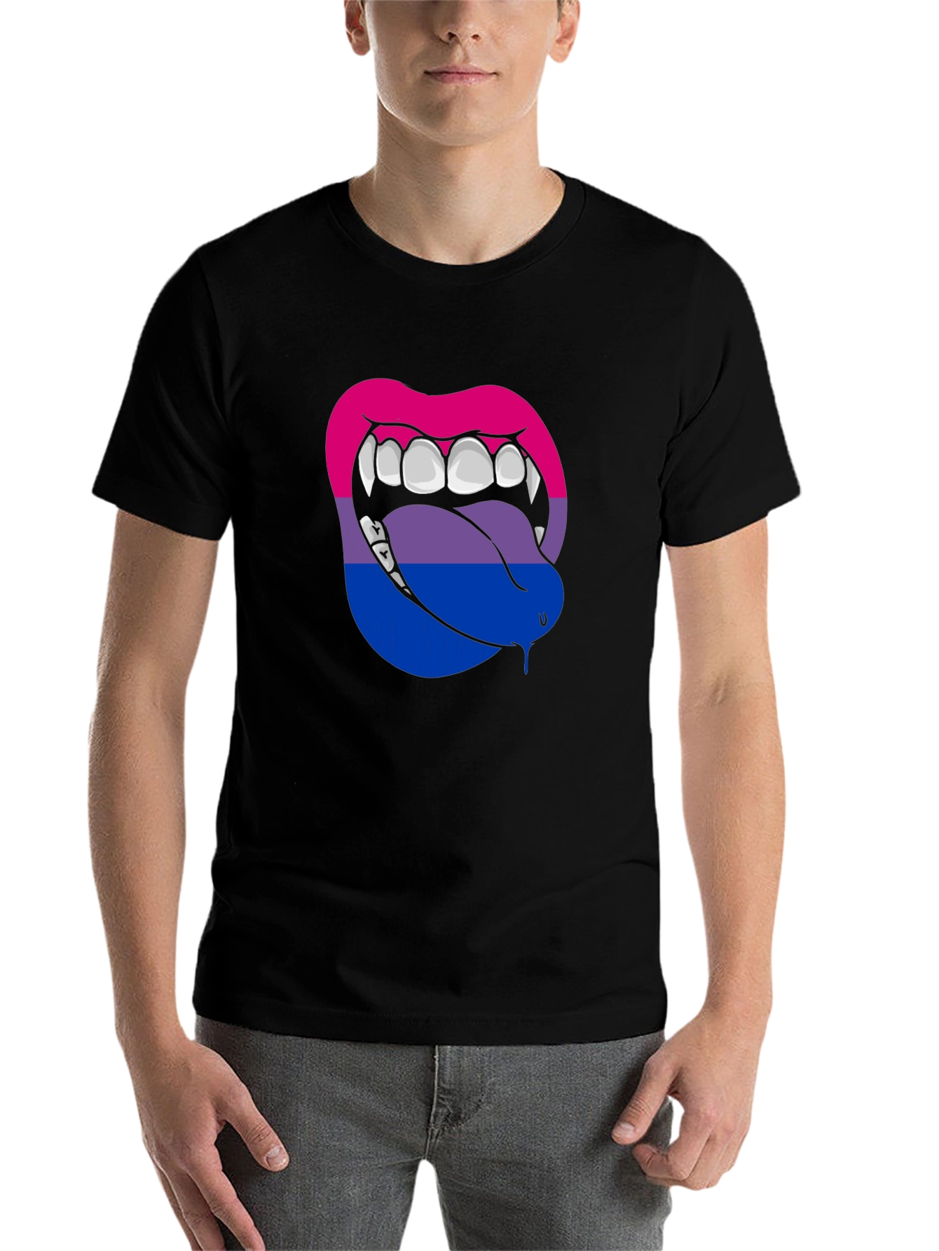 Black Bisexual Pride Vampire Lips Graphic Tee view 7