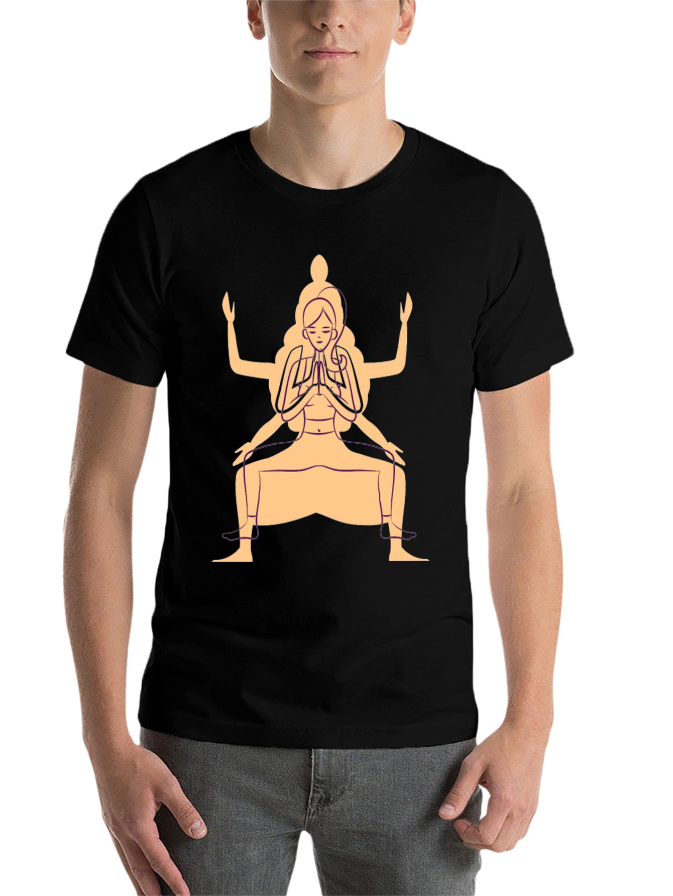 Black Yoga Pose Graphic T-Shirt - Black Cotton Blend view 7