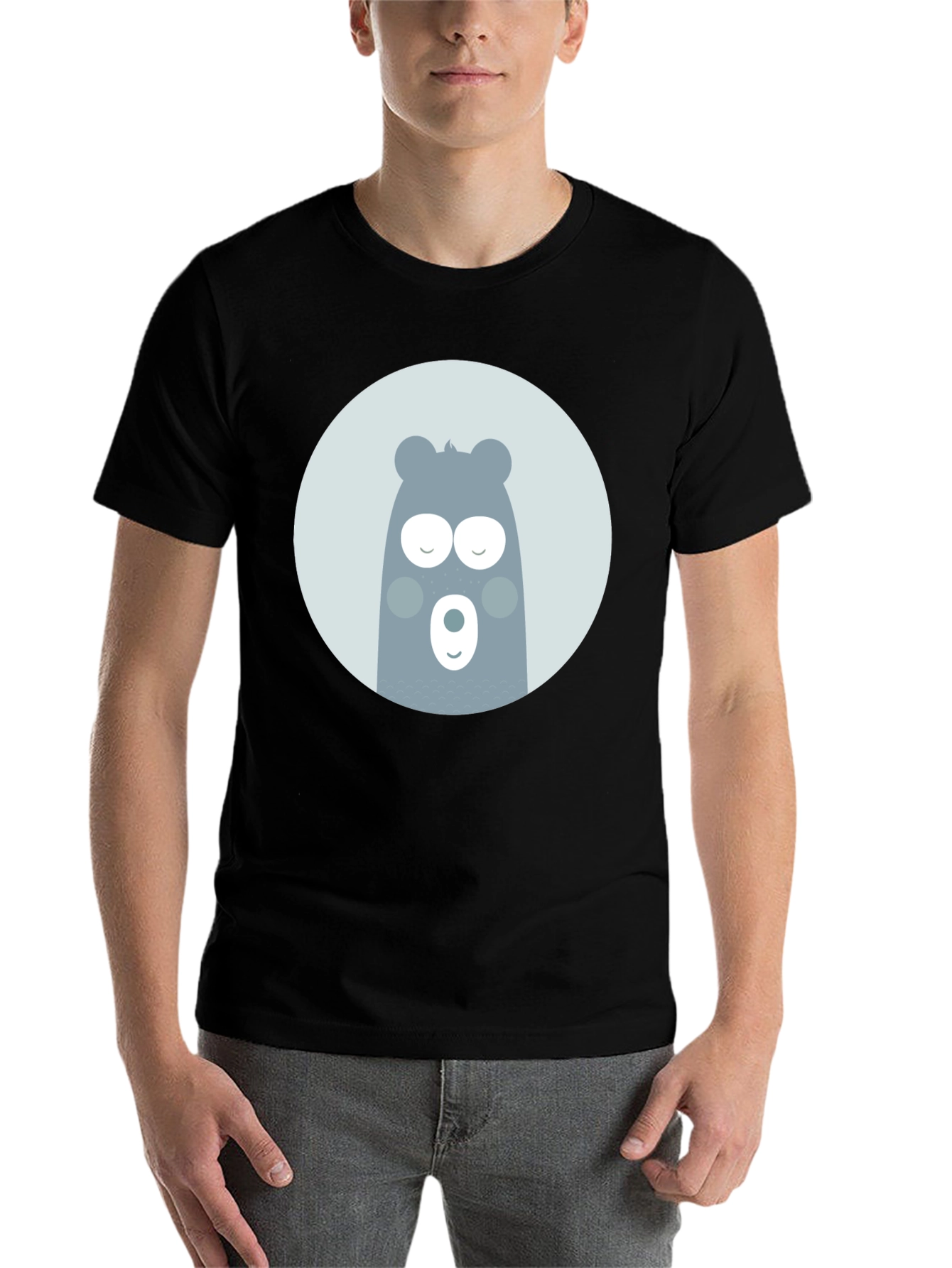 Black Cute Bear Graphic Black T-Shirt view 7