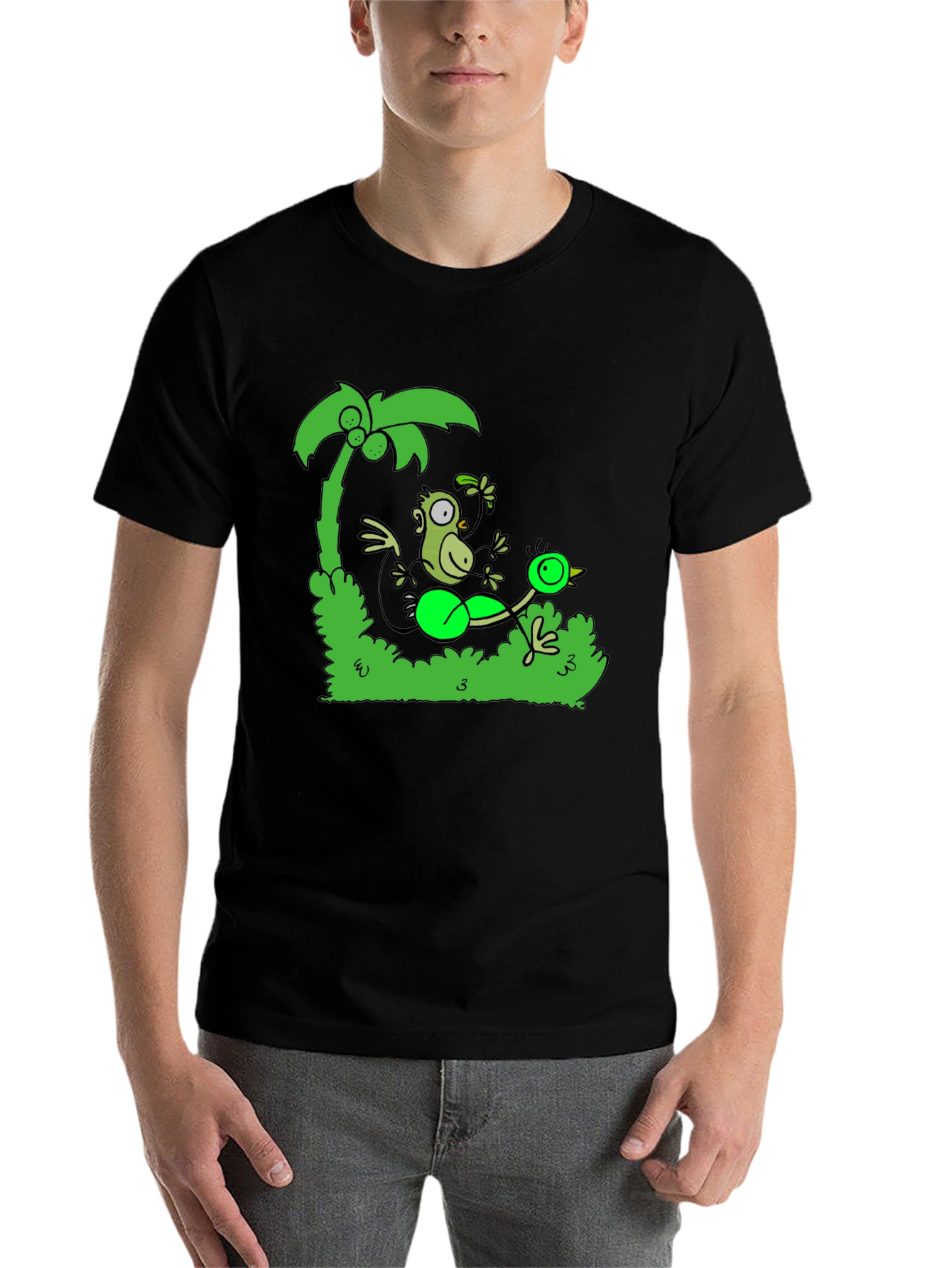 Black Funny Monkey and Bird T-Shirt view 7
