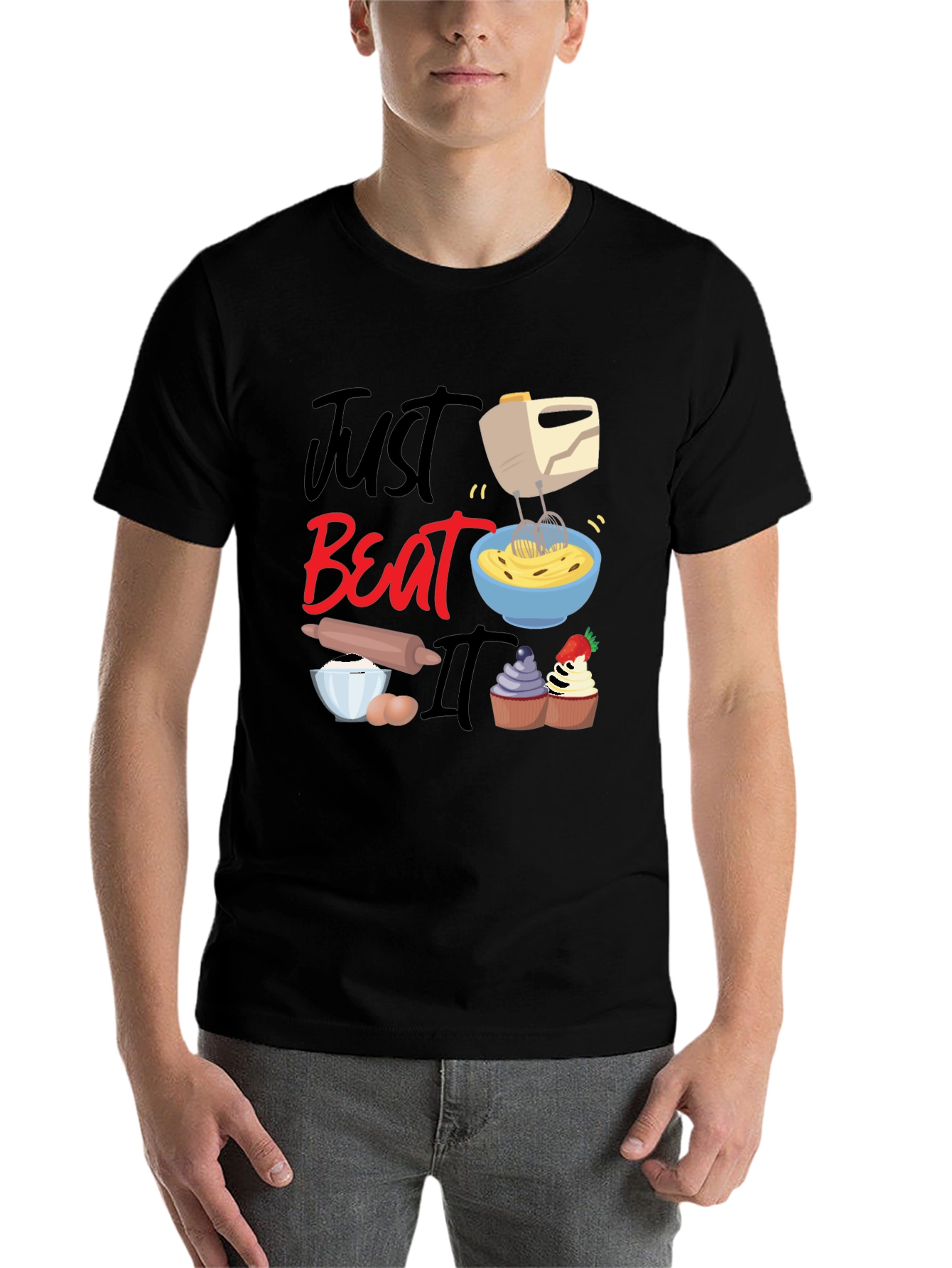 Black Just Beat It Funny Baking T-Shirt view 7