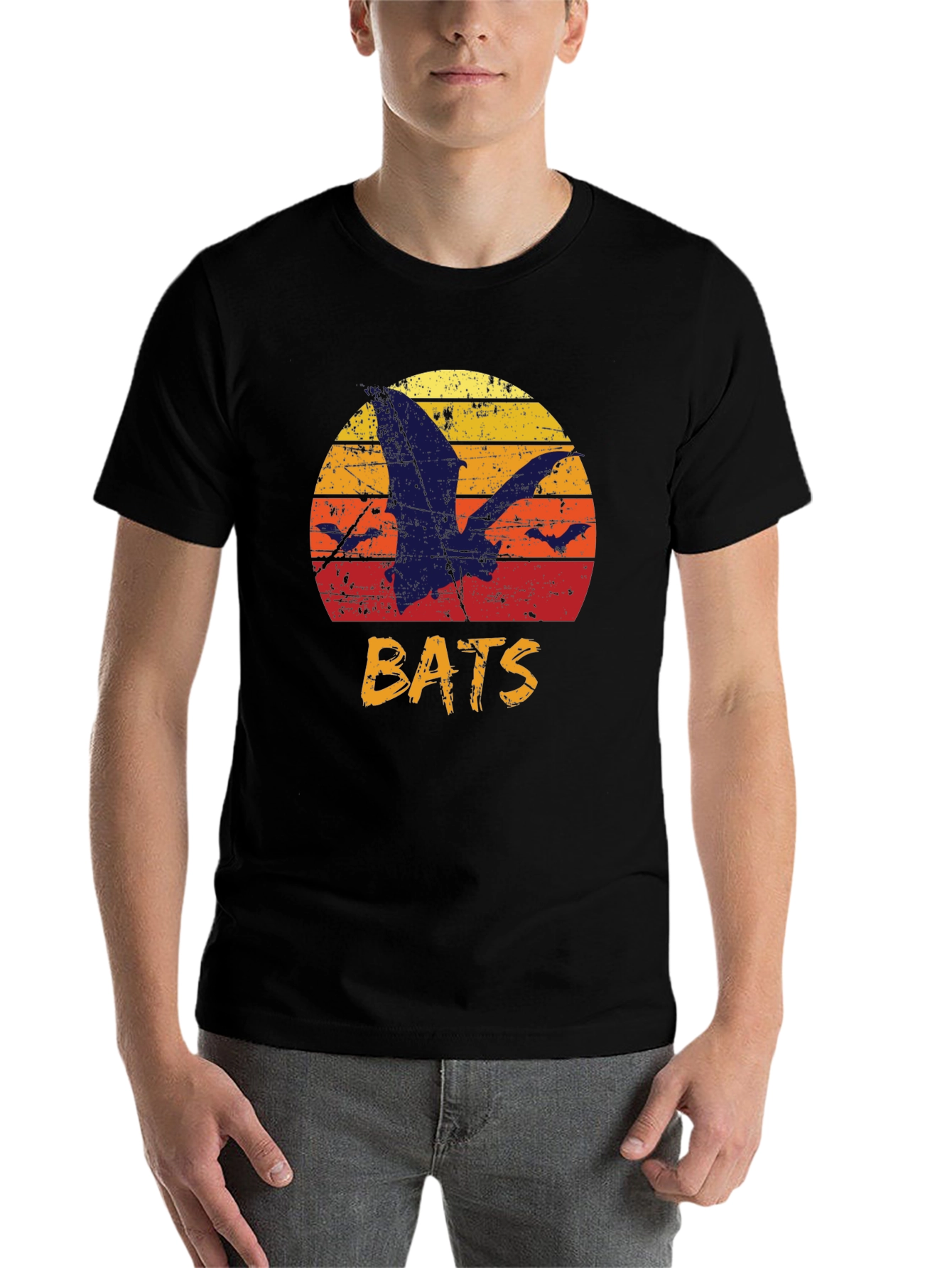 Black Retro Bats Graphic Tee - Vintage Sunset T-Shirt view 7