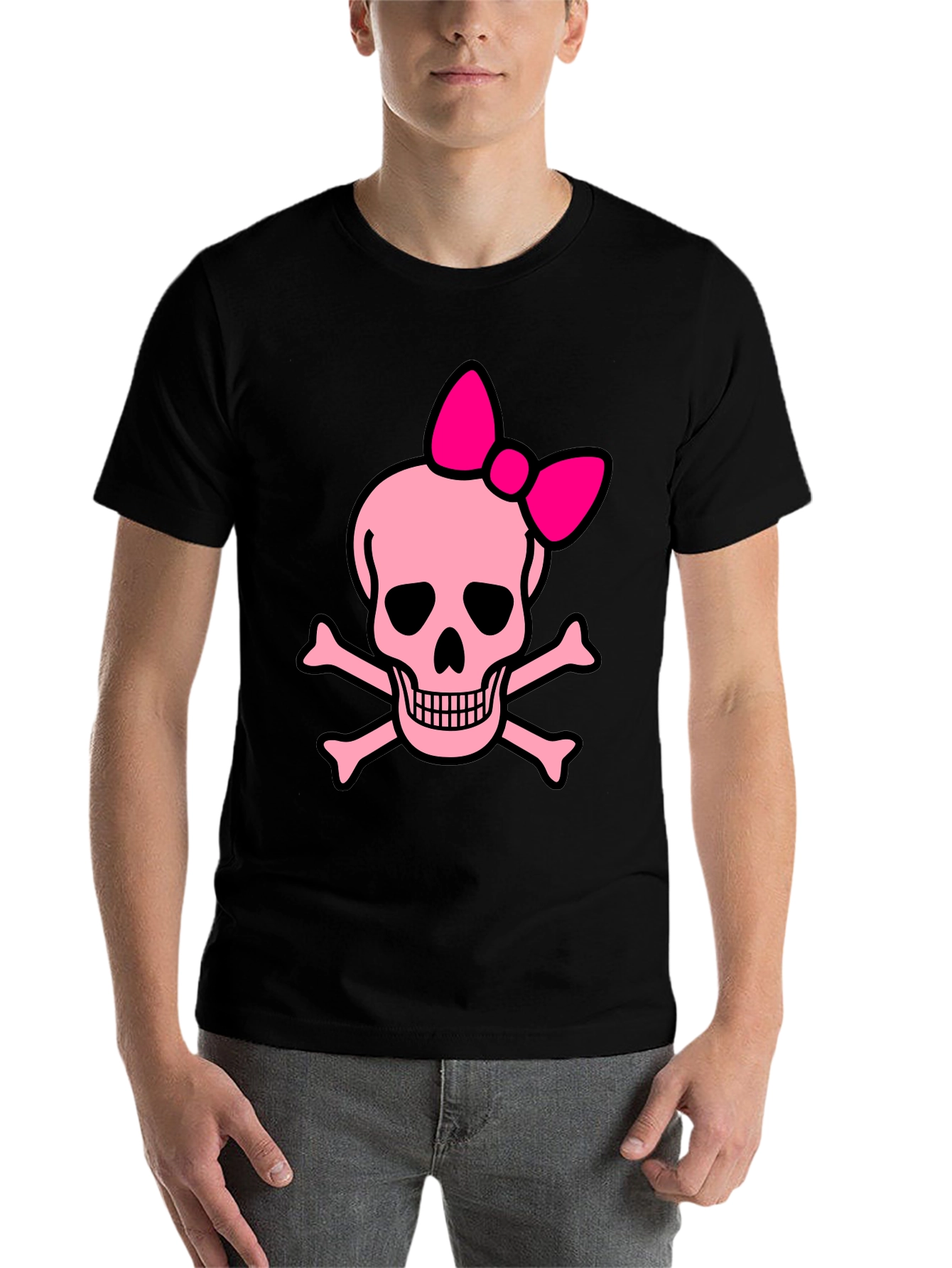Black Pink Skull & Crossbones Bow T-Shirt view 7