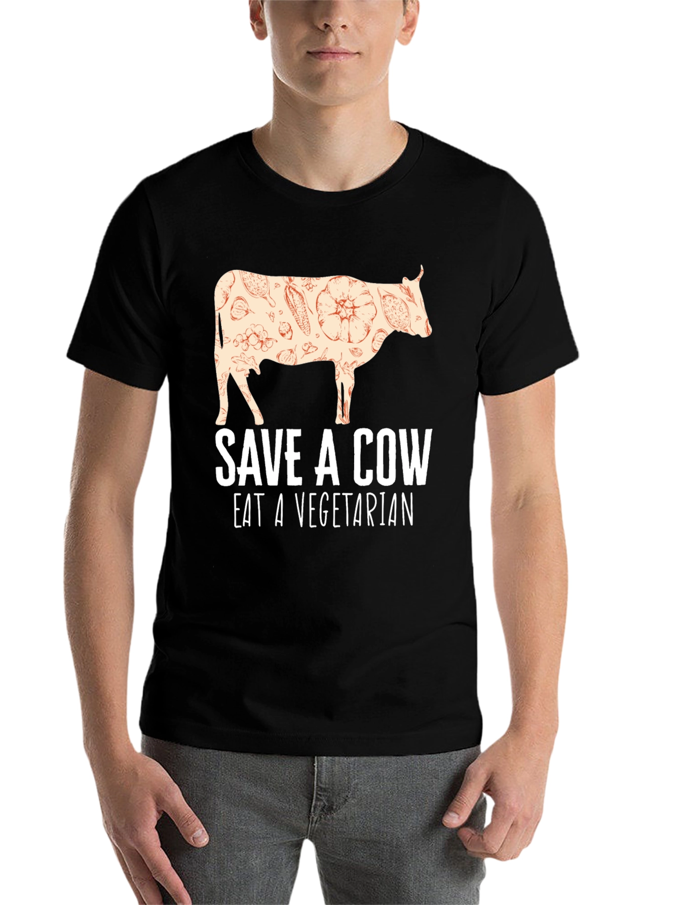 Black Save a Cow Eat a Vegetarian T-Shirt view 7