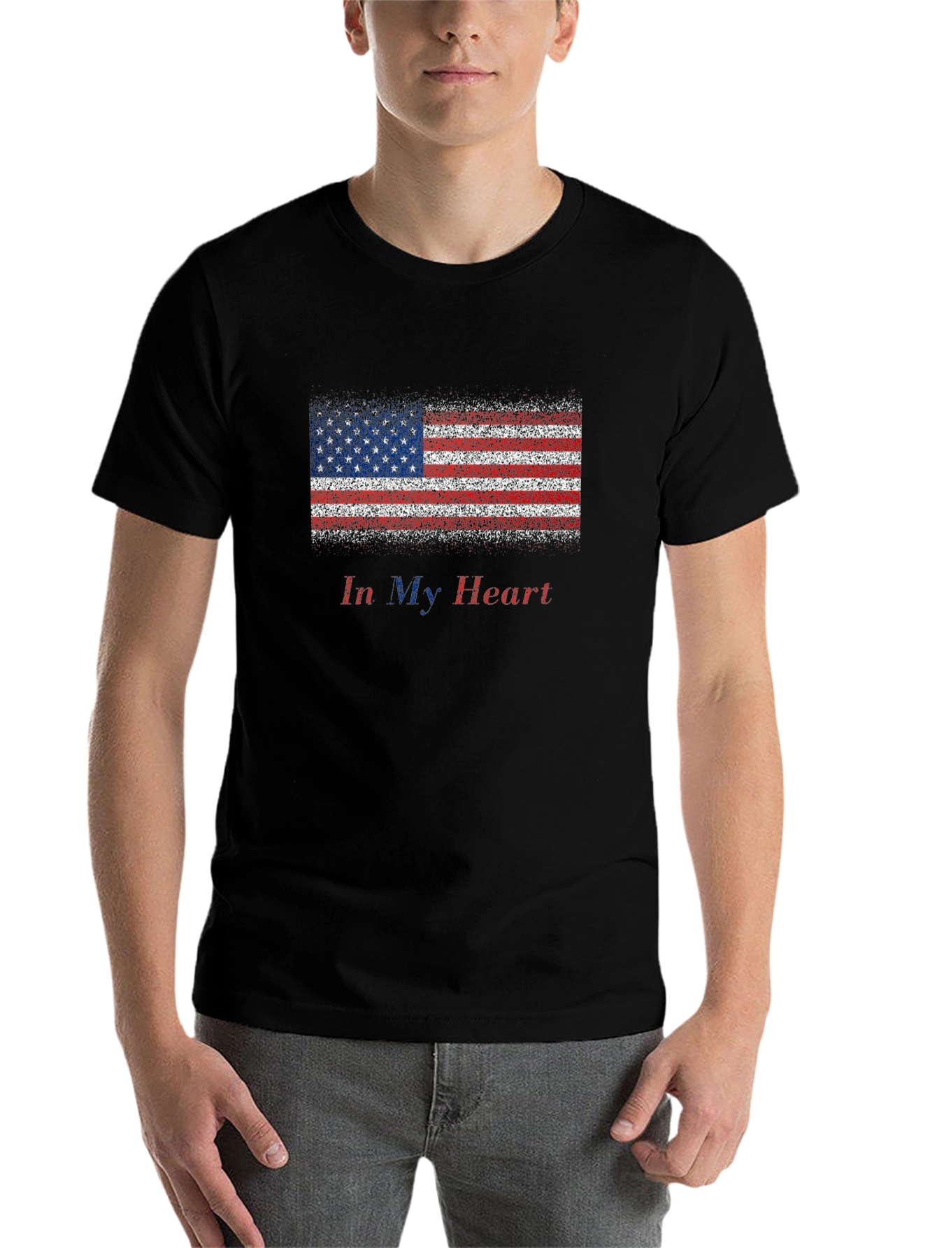 Black American Flag "In My Heart" Men's T-Shirt view 7