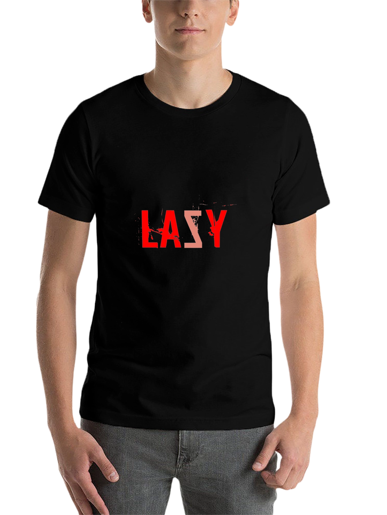 Lazy Graphic Tee - Black Cotton Blend Casual T-Shirt - 7