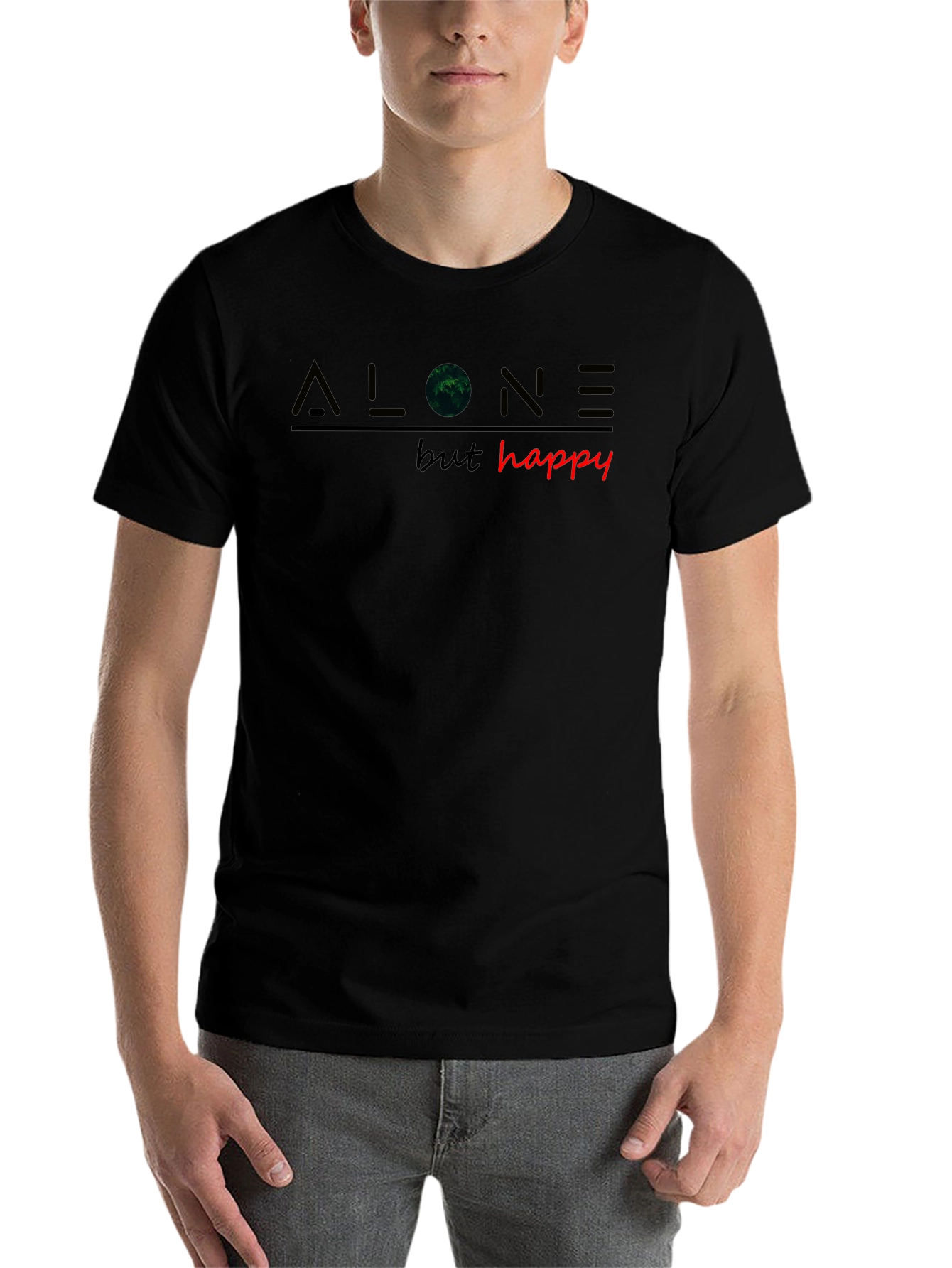Black Alone But Happy T-Shirt - Unique Graphic Tee view 7