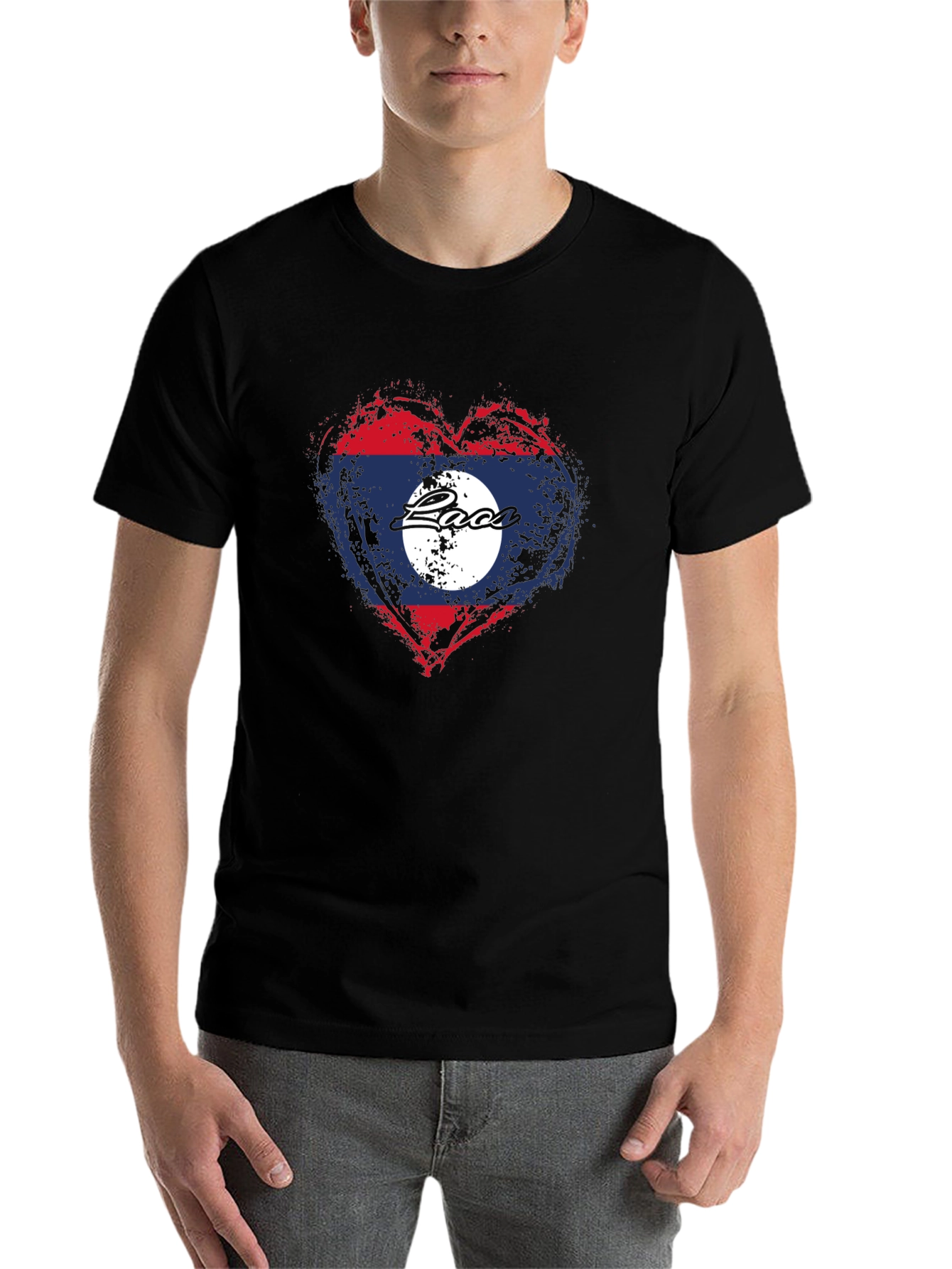 Black Laos Flag Heart T-Shirt - Graphic Print view 7