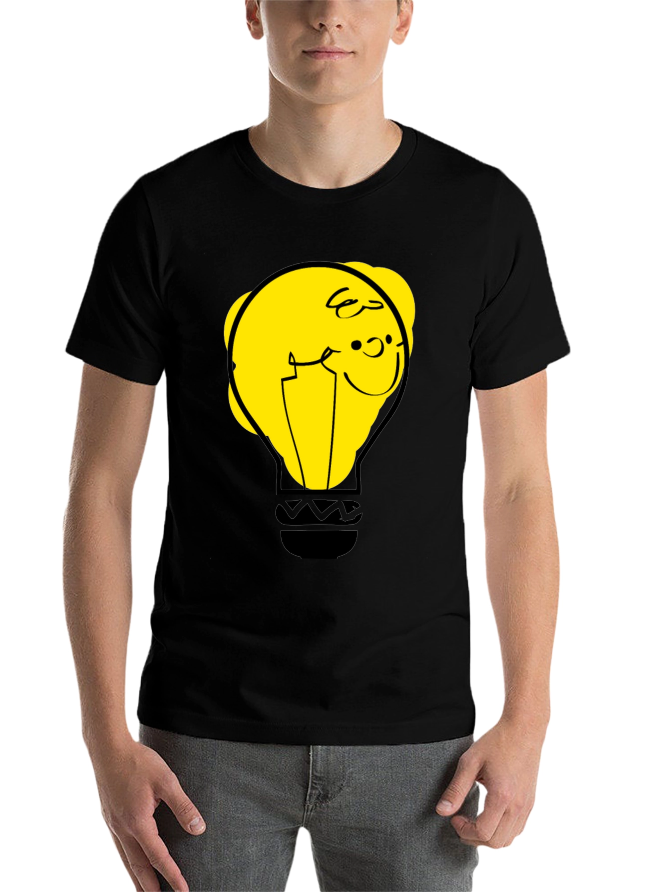 Black Funny Cartoon Light Bulb Graphic Tee view 7