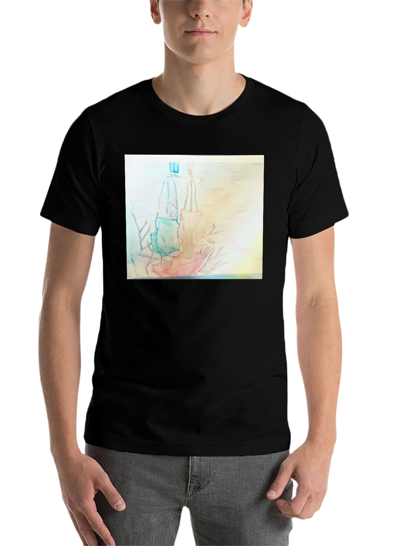 Black Unique Graphic Tee - Pencil Art Design view 7