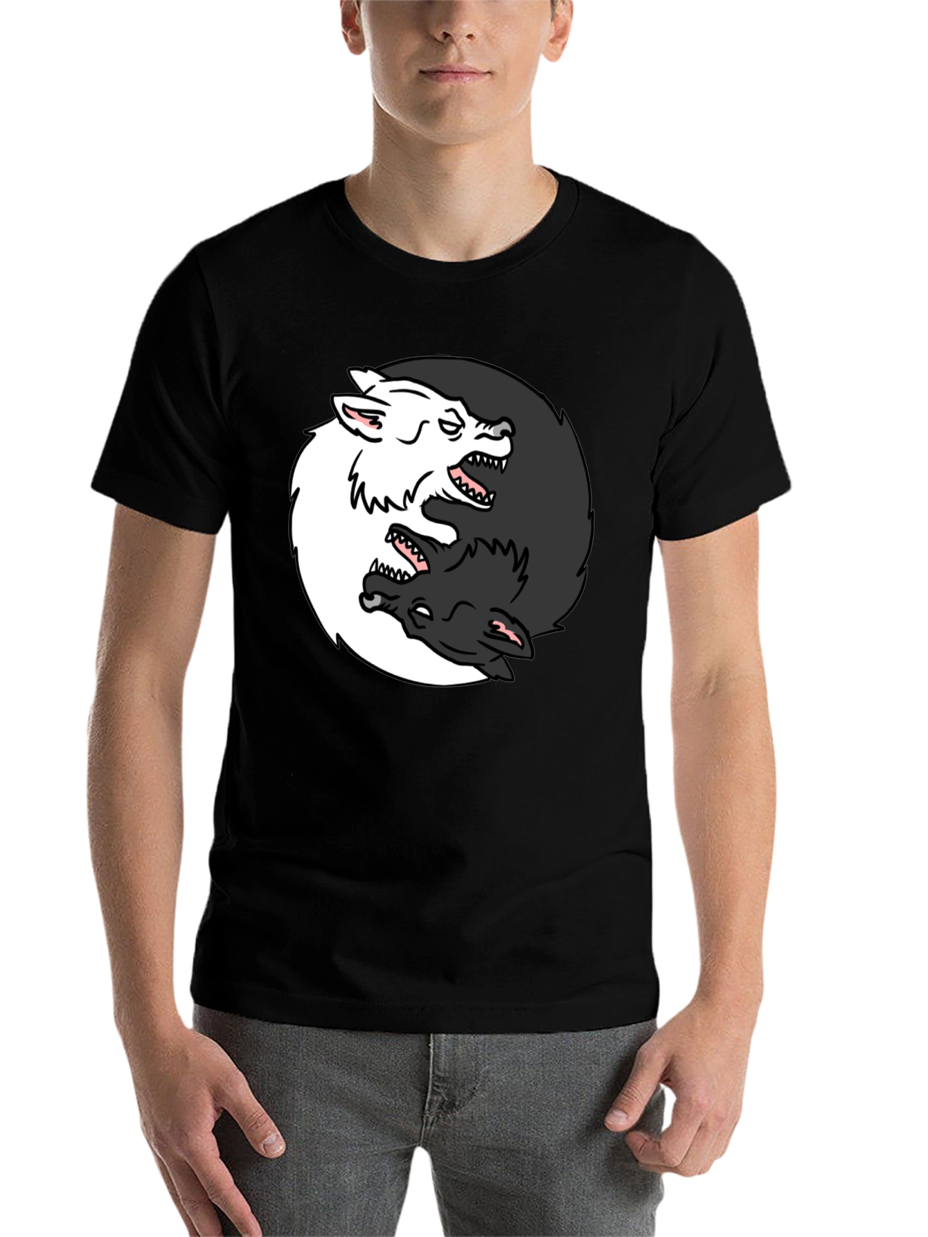Black Yin Yang Wolves Graphic Tee - Black view 7