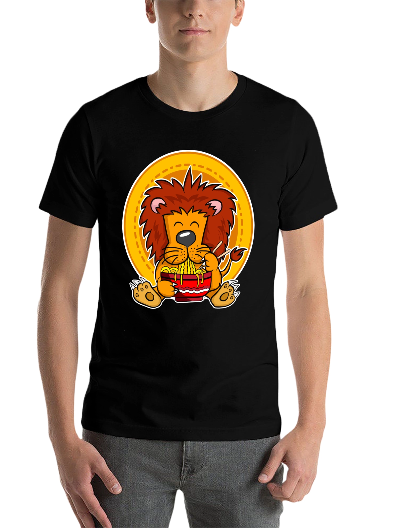 Black Lion Ramen T-Shirt: Cute Animal Graphic Tee for Noodle Lovers view 7