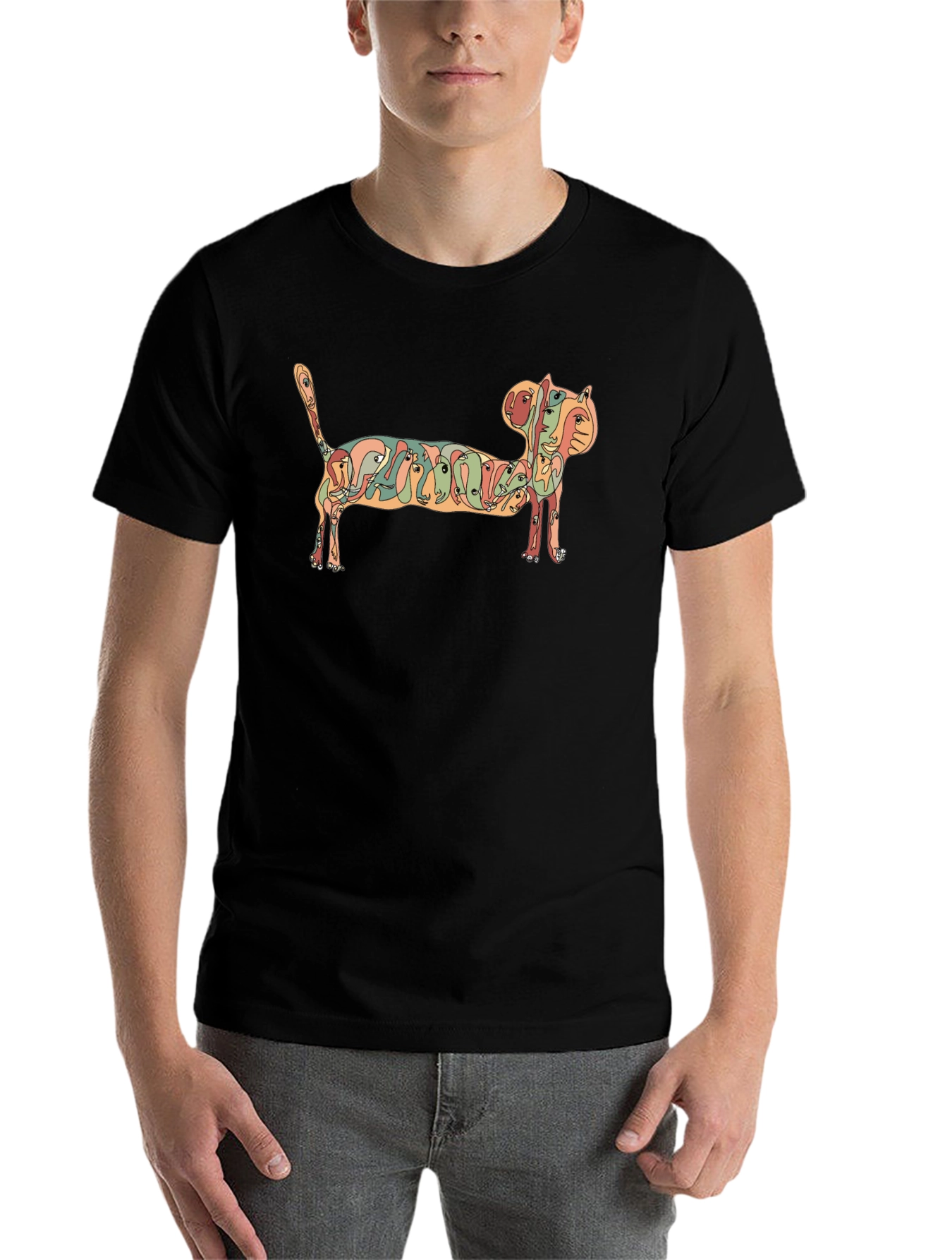 Abstract Cat Faces Graphic Tee - Unique Design - 7