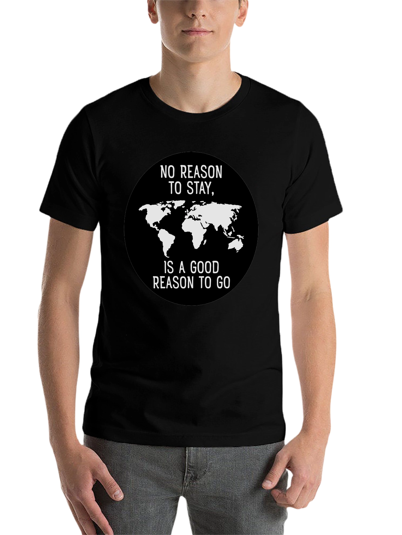 Black No Reason to Stay World Traveler T-Shirt view 7