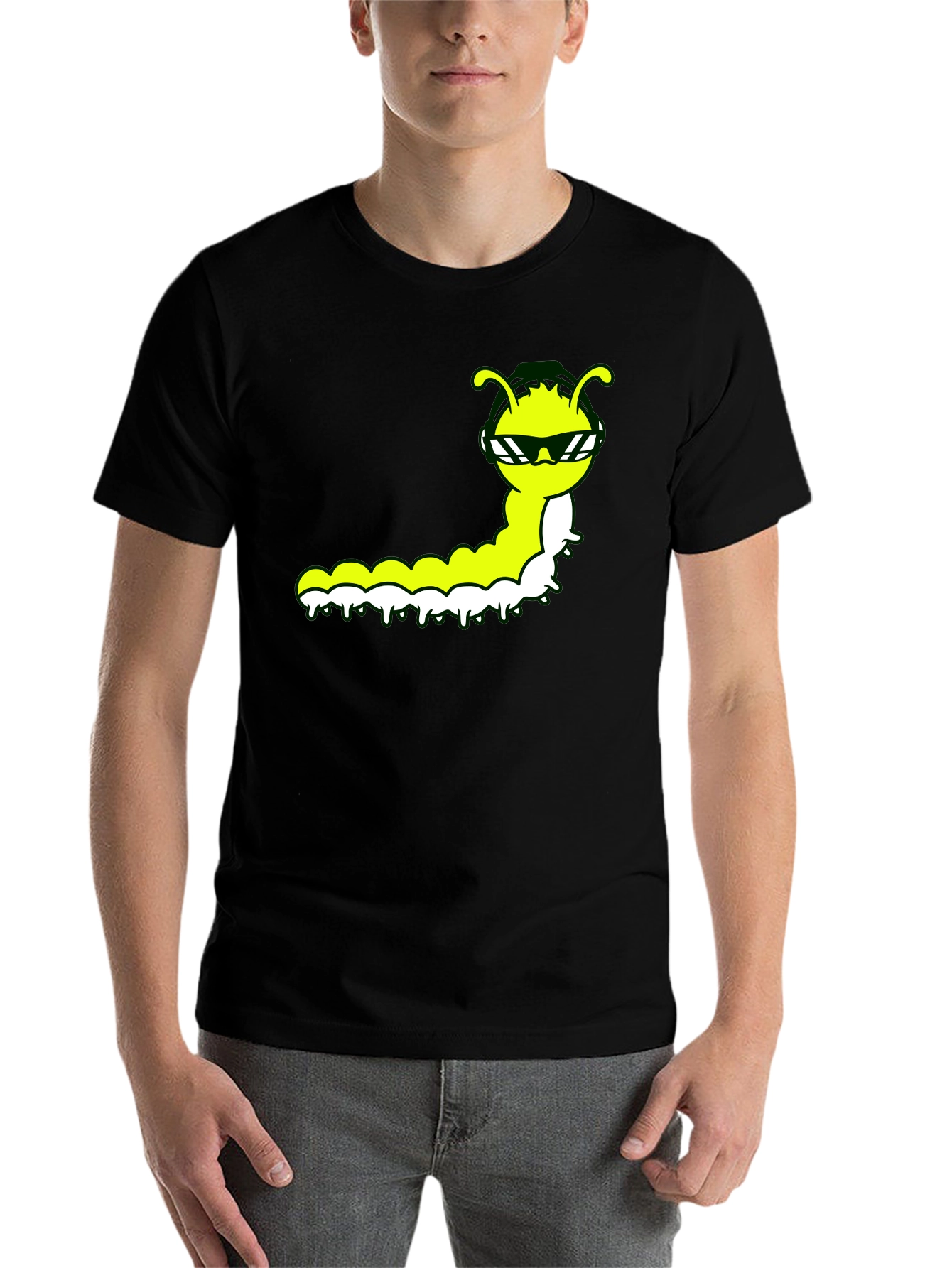 Black Cool Caterpillar Graphic Tee - Black Cotton Shirt view 7