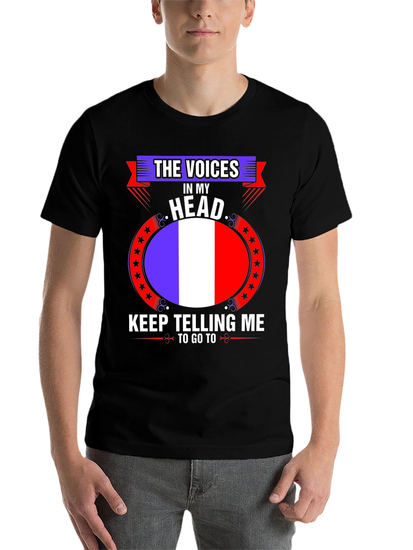 Black France Flag Voices in My Head T-Shirt view 7