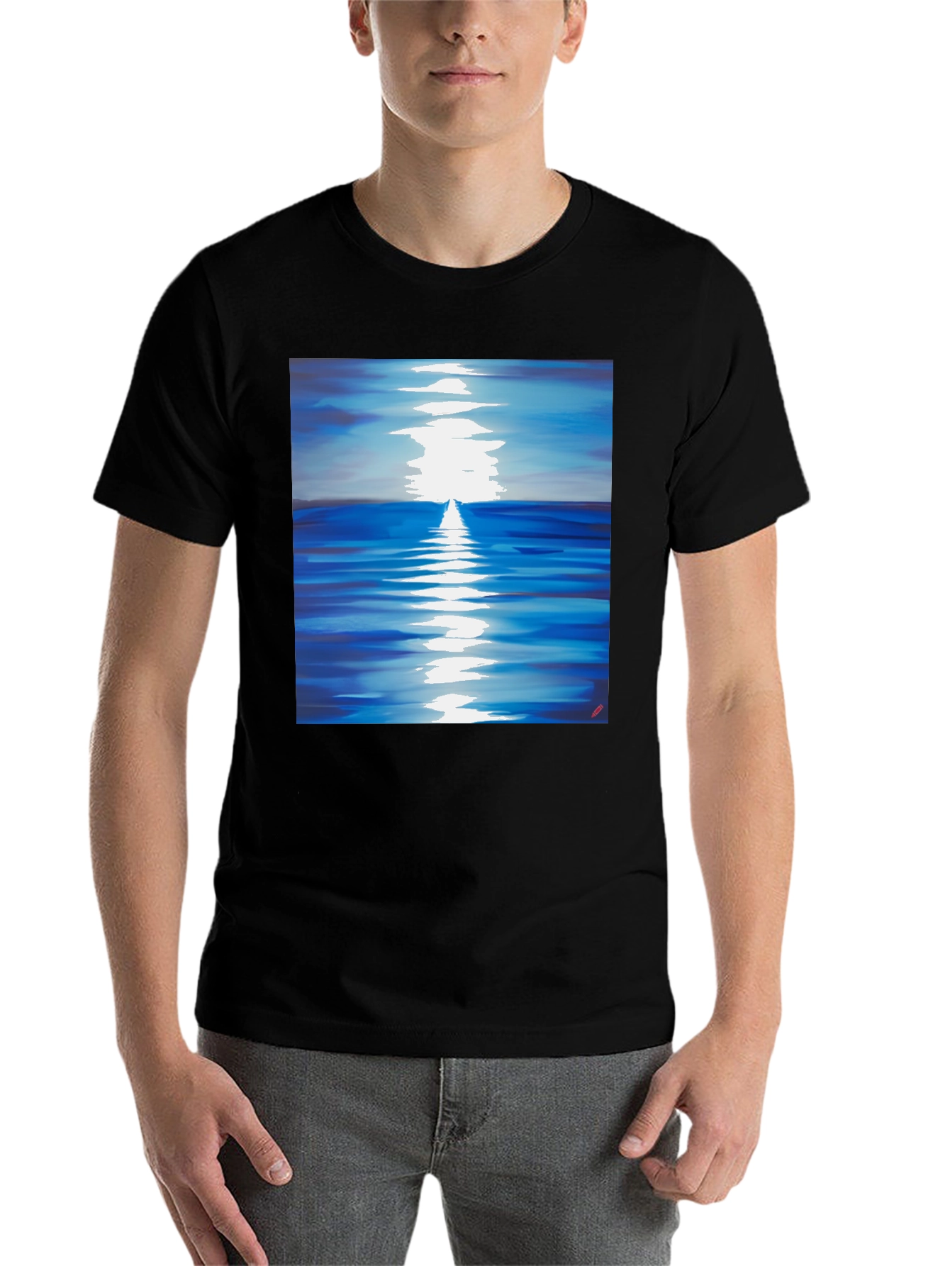 Black Ocean Reflection Graphic Tee - Black Unisex T-Shirt view 7