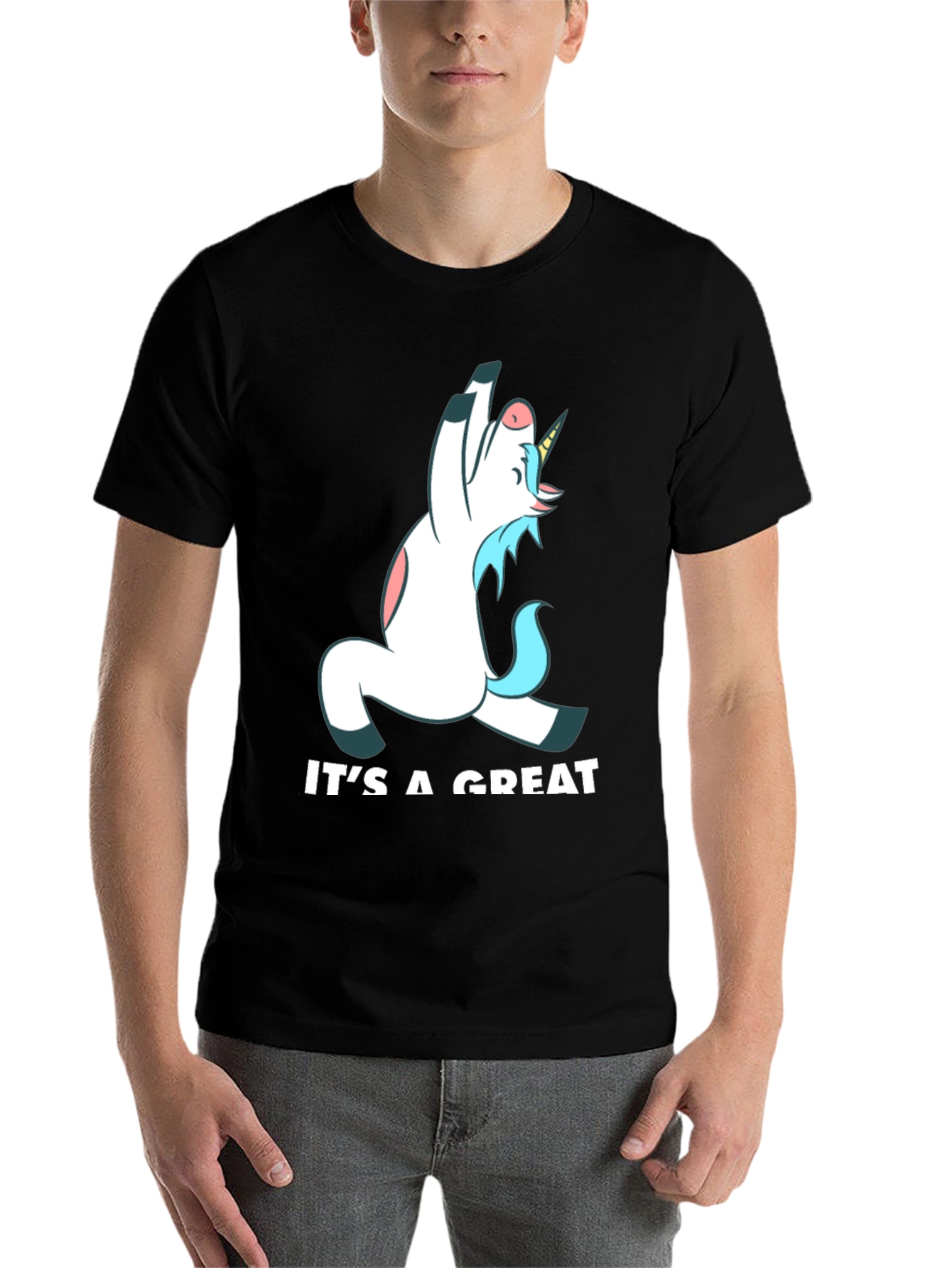 Black Funny Unicorn Yoga Black T-Shirt view 7