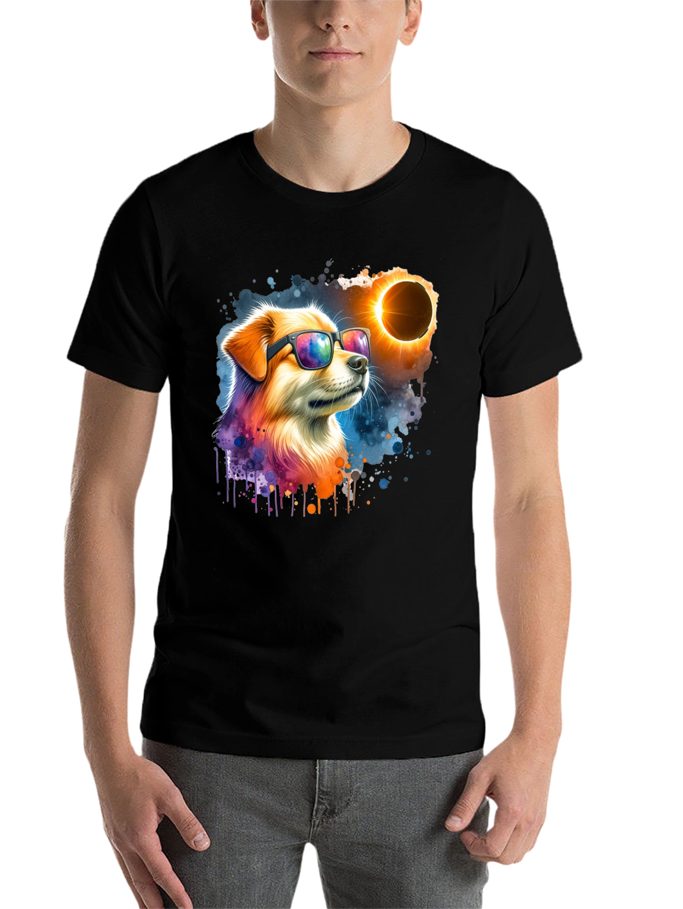 Black Cool Dog Eclipse T-Shirt - Unisex Graphic Tee view 7
