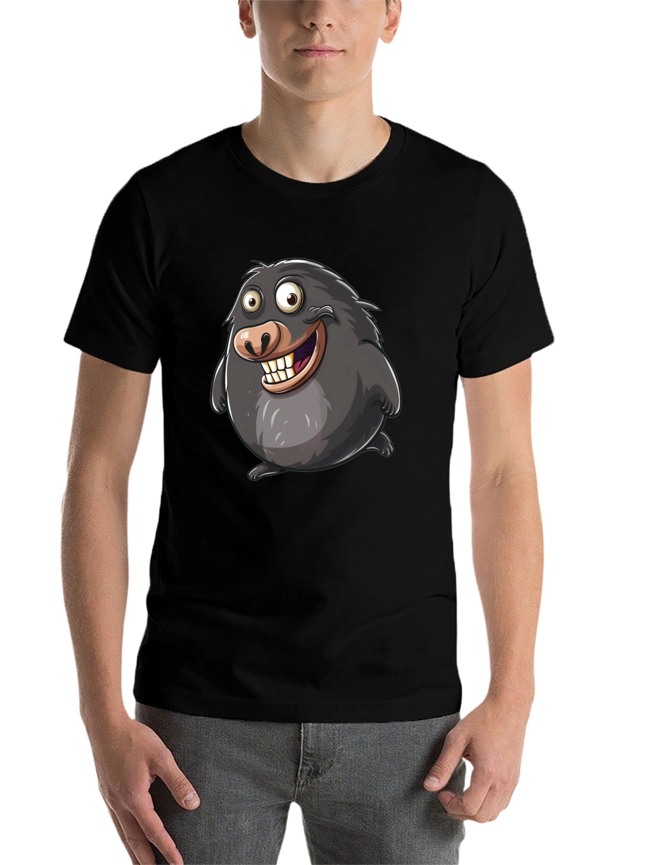 Black Funny Mole Cartoon Black T-Shirt view 7