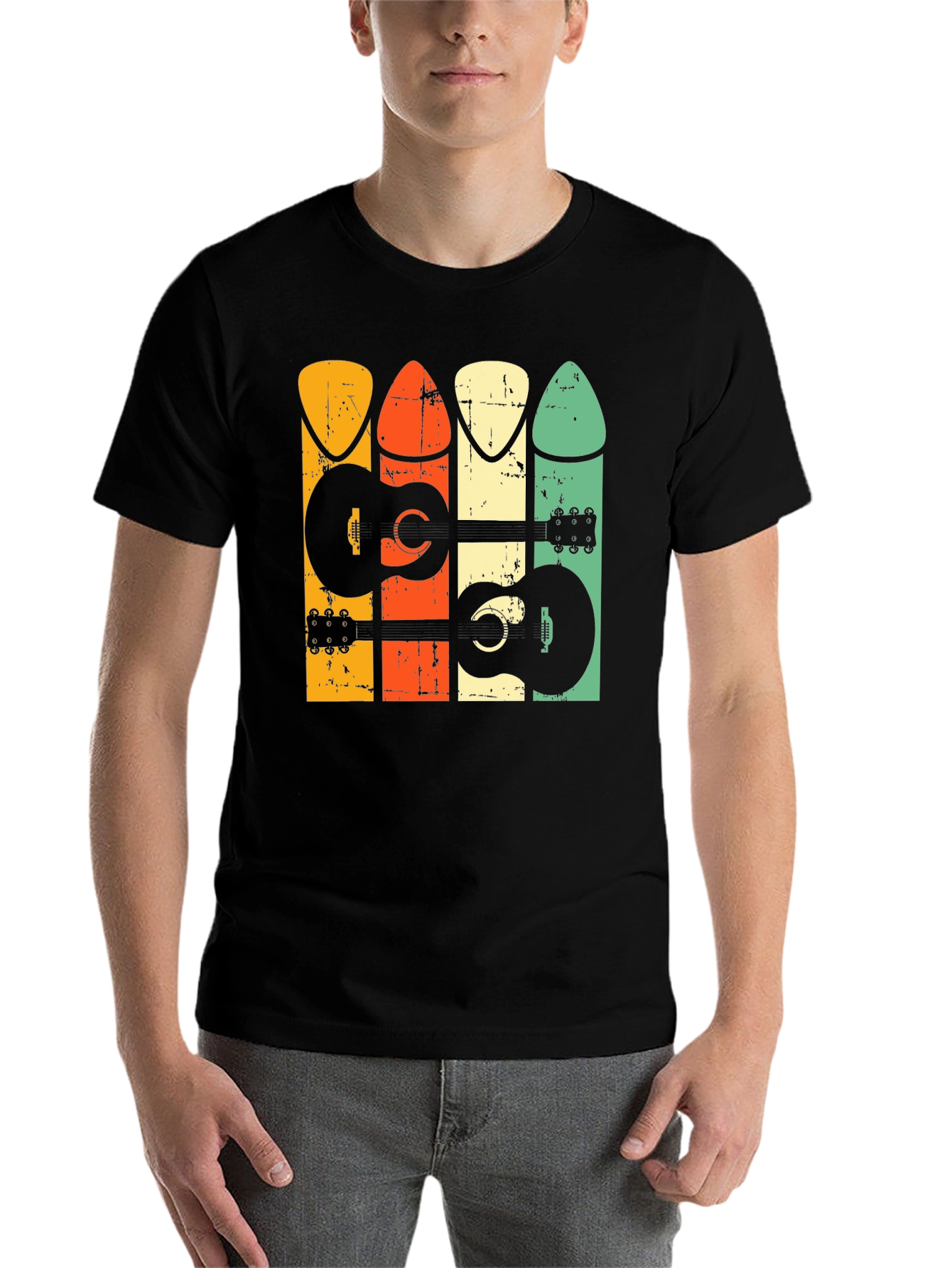 Black Retro Guitar Pick T-Shirt view 7