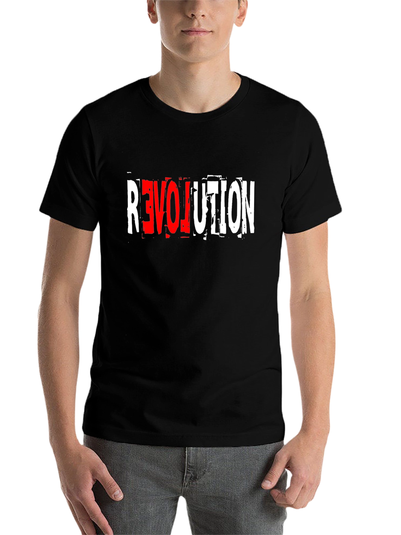Black Revolution Graphic Tee - Bold Black Cotton T-Shirt view 7