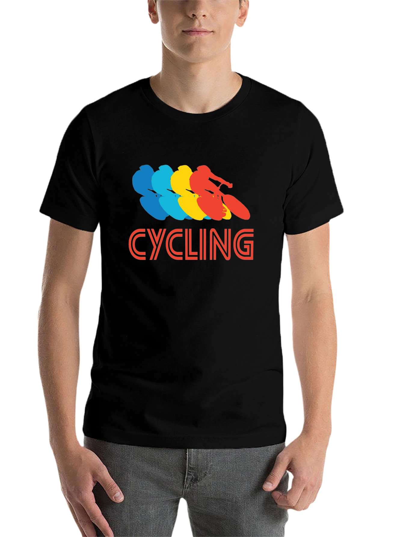 Black Retro Cycling Graphic Tee - Black Cotton T-Shirt view 7