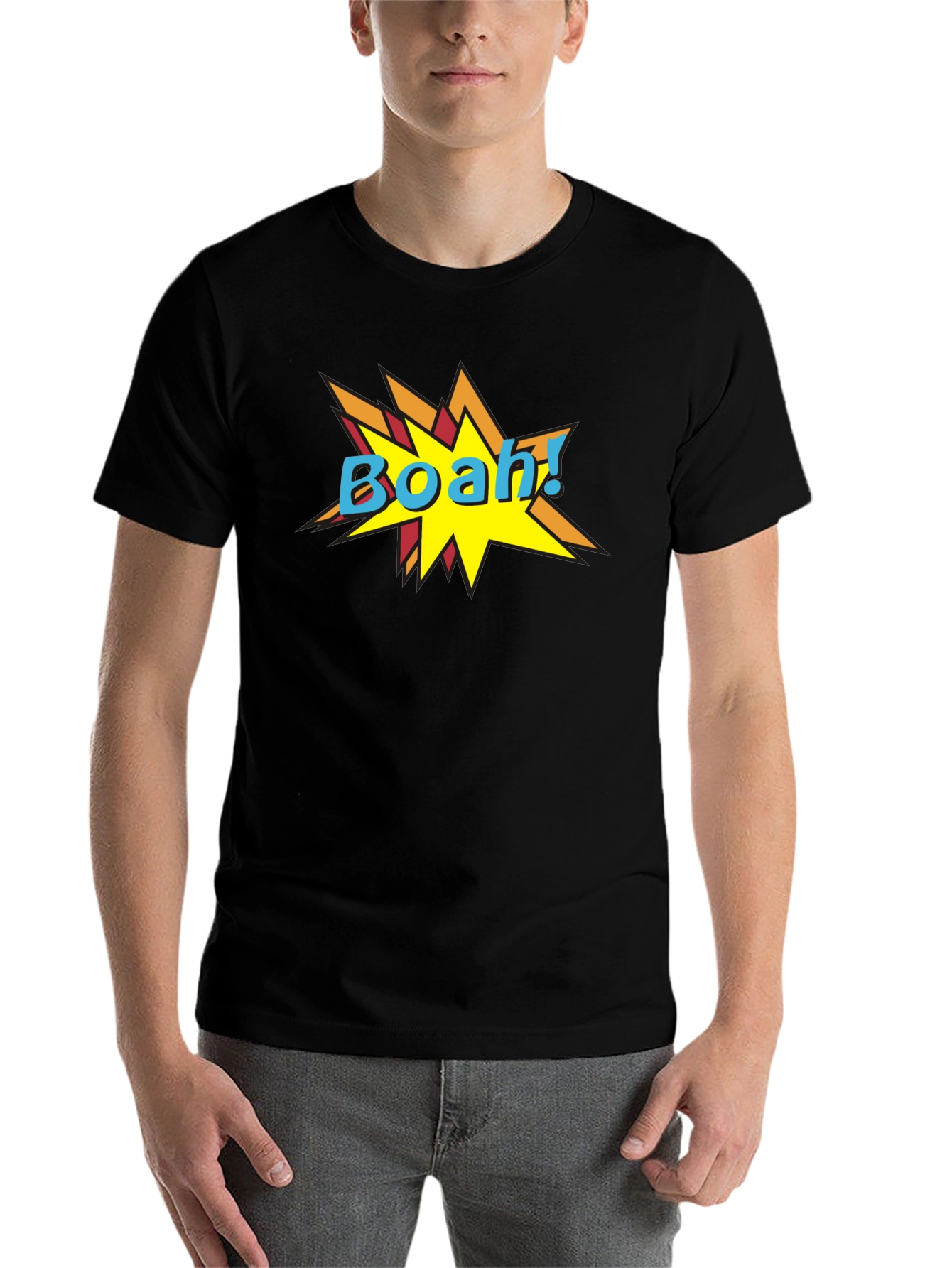 Black BOAH! Comic Style Graphic Print Black T-Shirt view 7