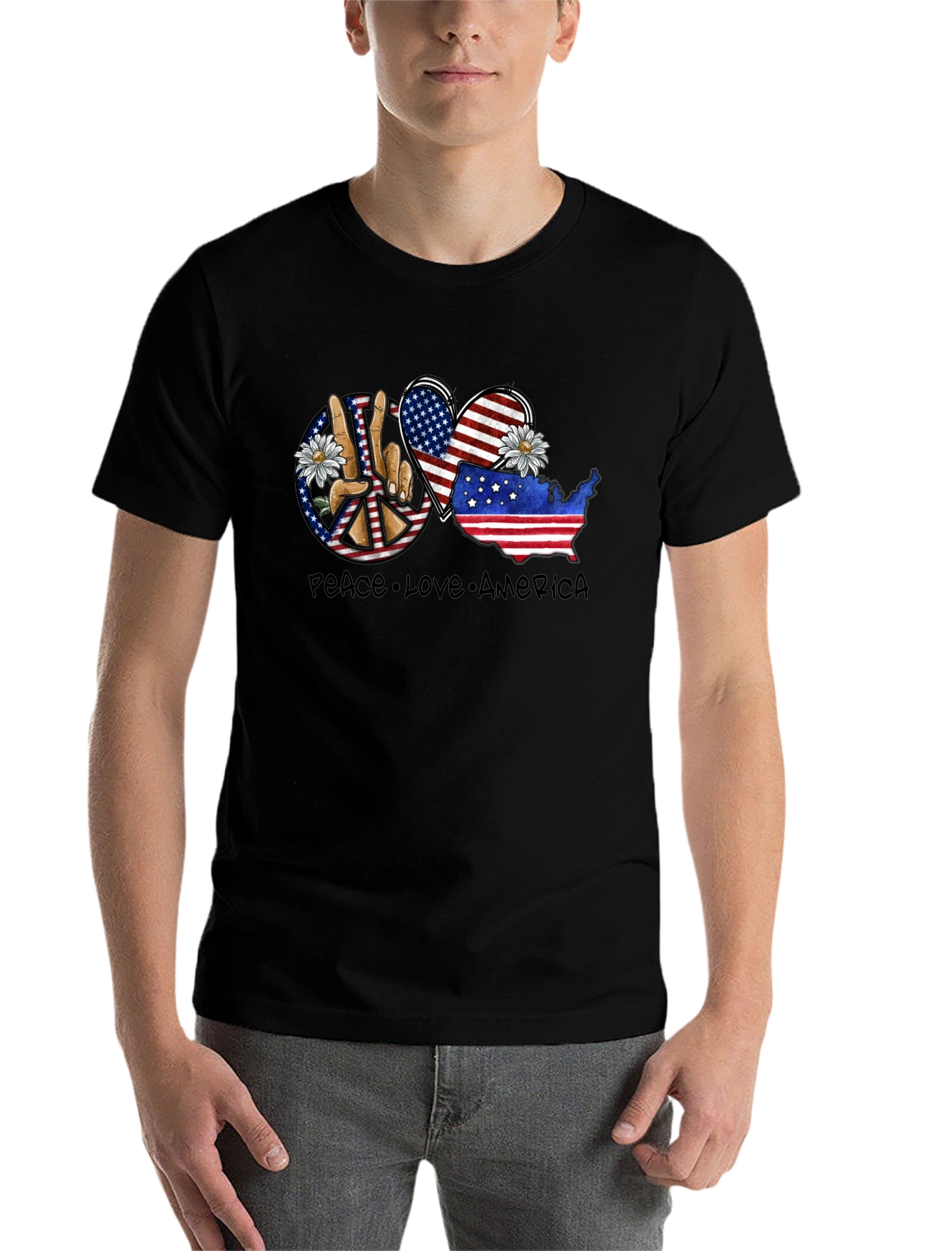 Black Peace Love America Graphic T-Shirt view 7
